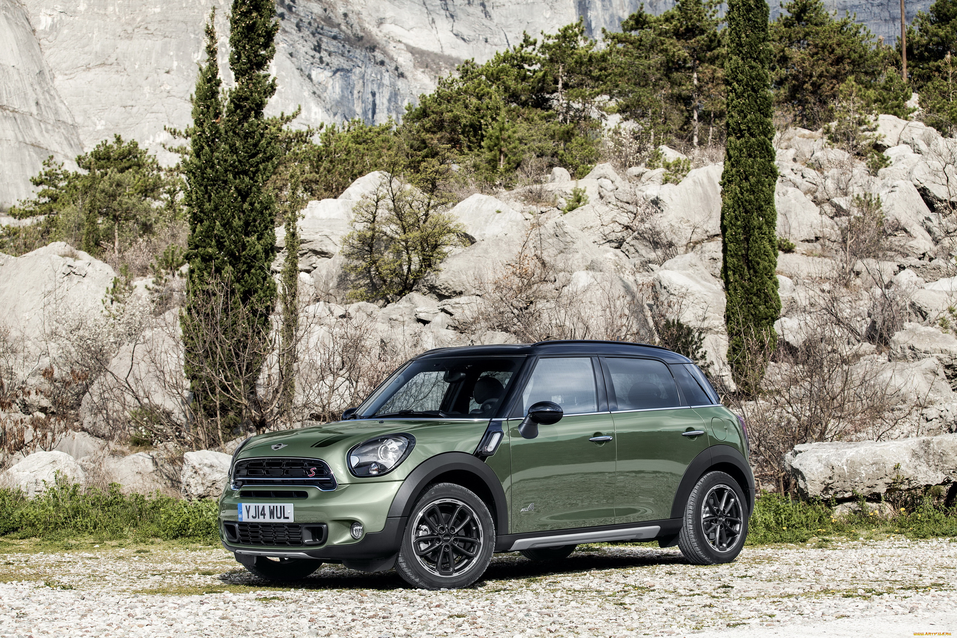 2014, mini, countryman, cooper, sd, автомобили, mini, зеленый, горы, cooper, countryman