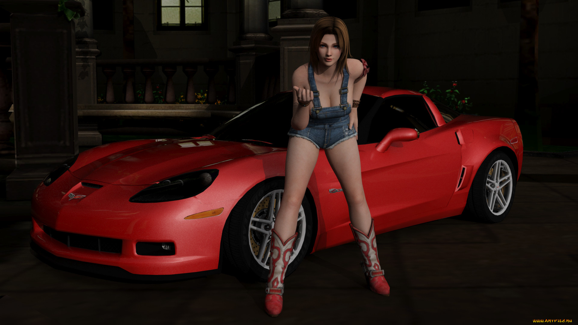 автомобили, 3d, car&girl, автомобиль, девушка, взгляд, фон