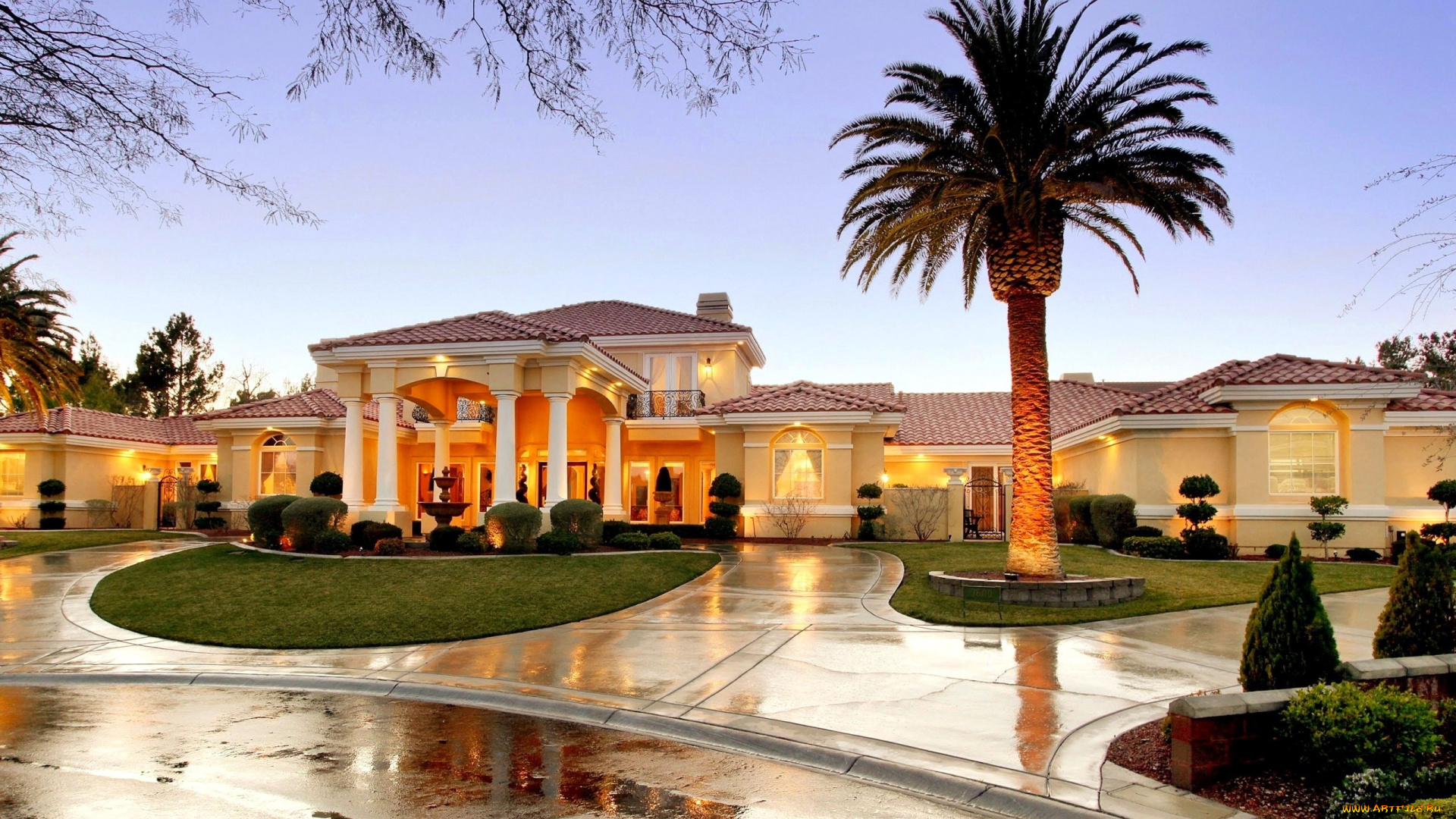 города, -, улицы, , площади, , набережные, лужайка, пальма, особняк