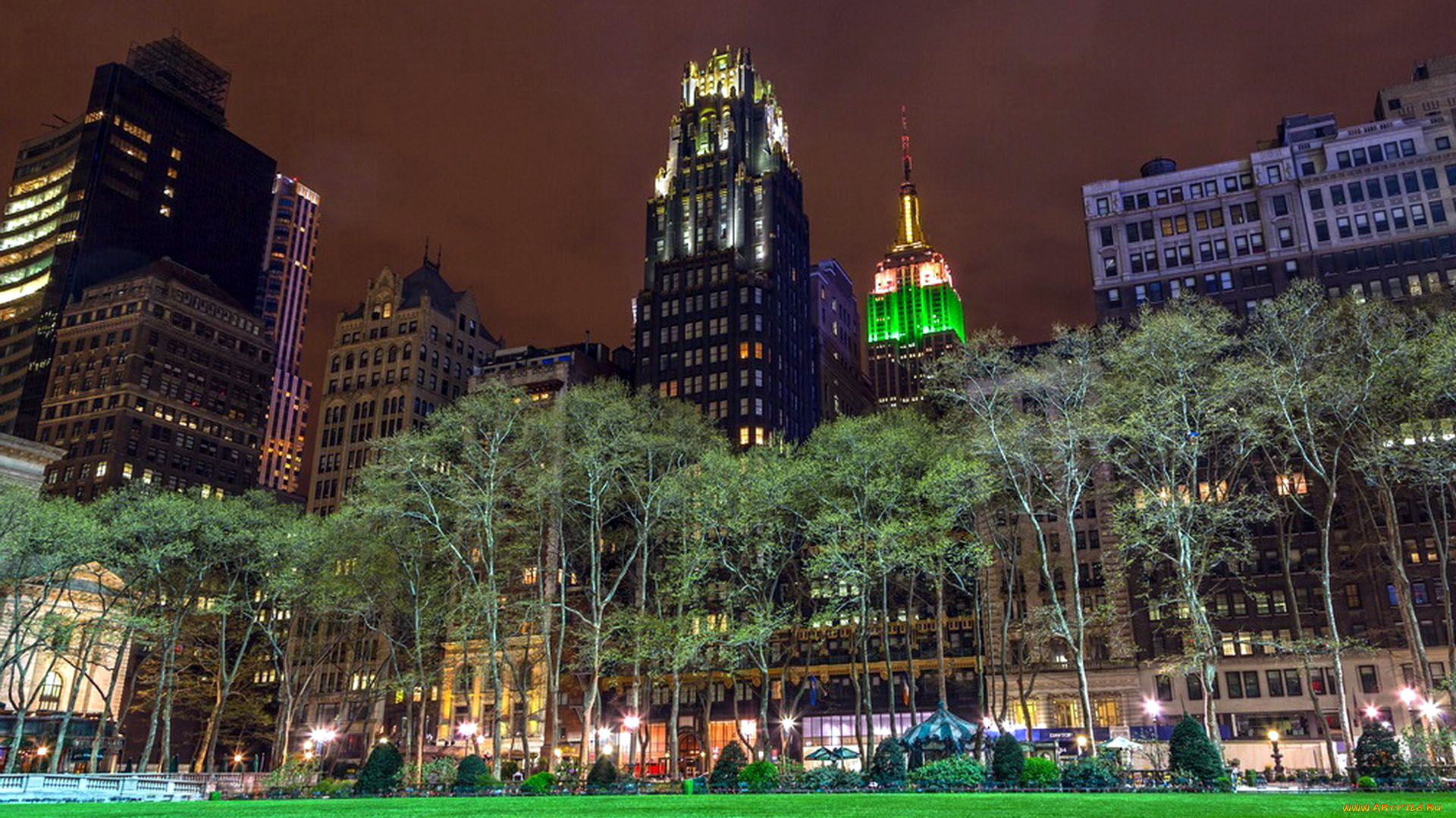 города, нью-йорк, , сша, небоскребы, деревья