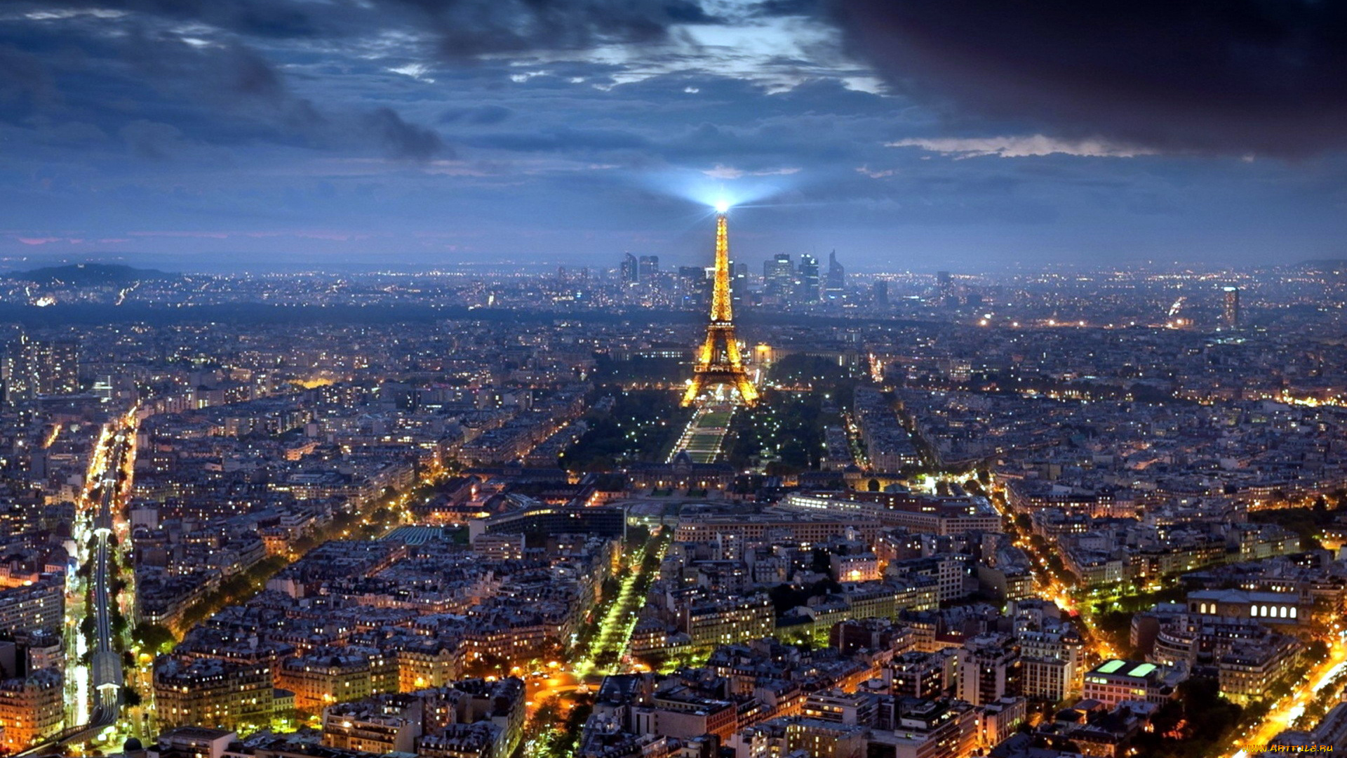 города, париж, , франция, панорама, ночь