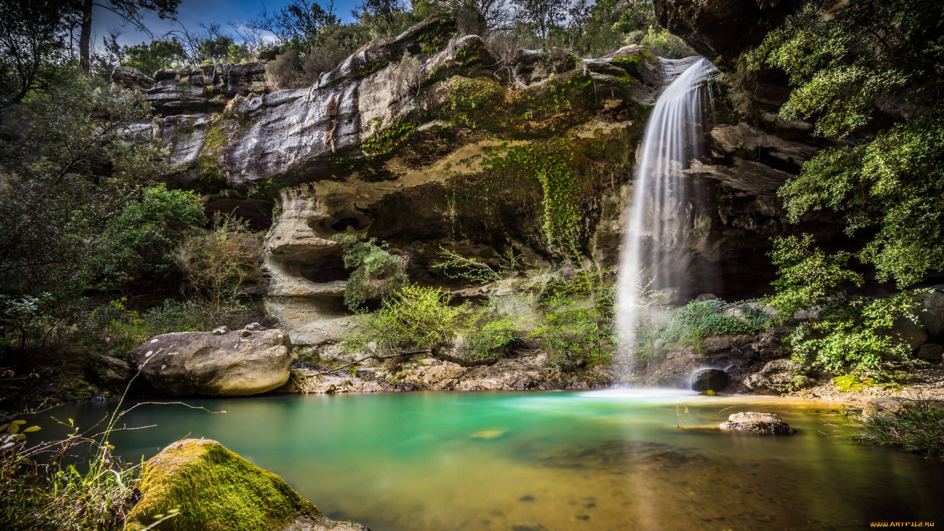 природа, водопады, водопад, лес, река