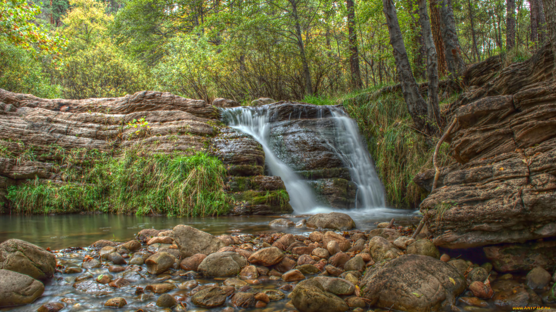 природа, водопады, водопад, река, лес