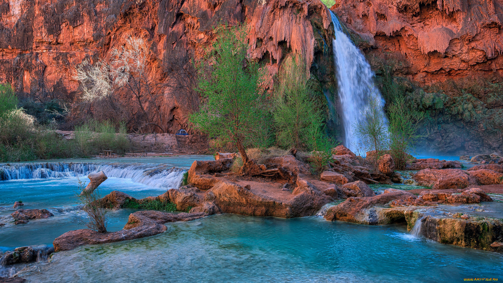 природа, водопады, водопад, река, лес