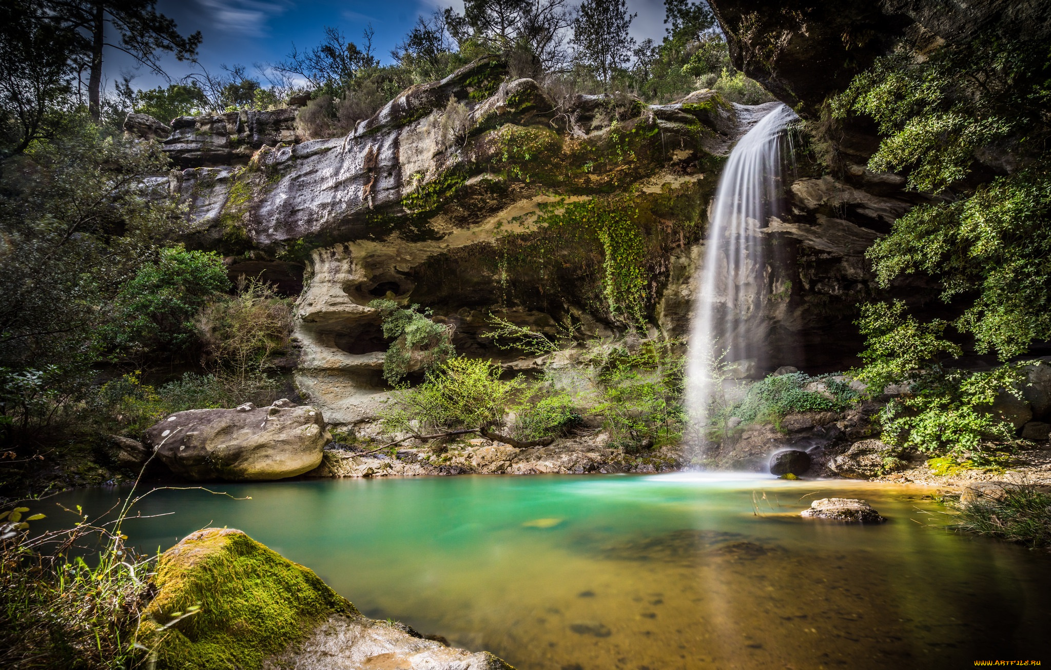 природа, водопады, водопад, лес, река