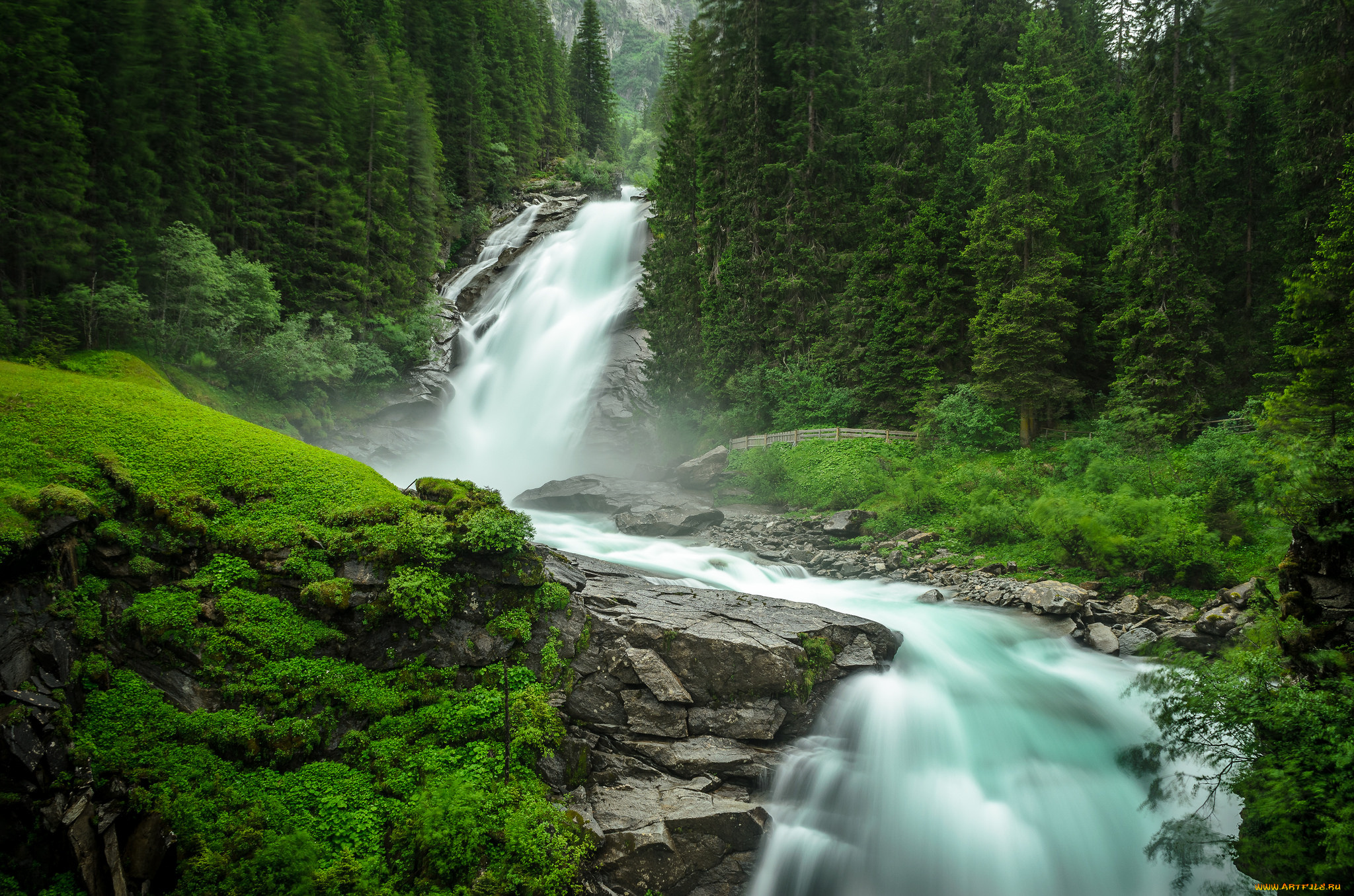 природа, водопады, лес, водопад, река