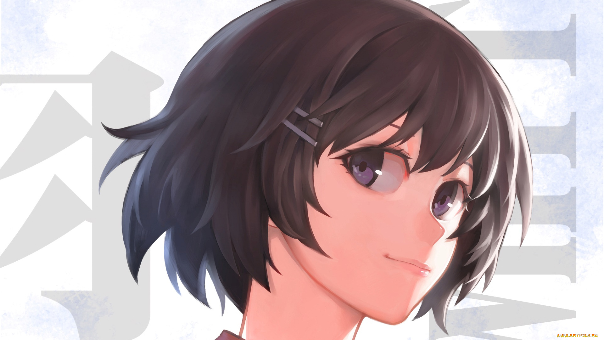 аниме, bakemonogatari, девушка, фон, взгляд