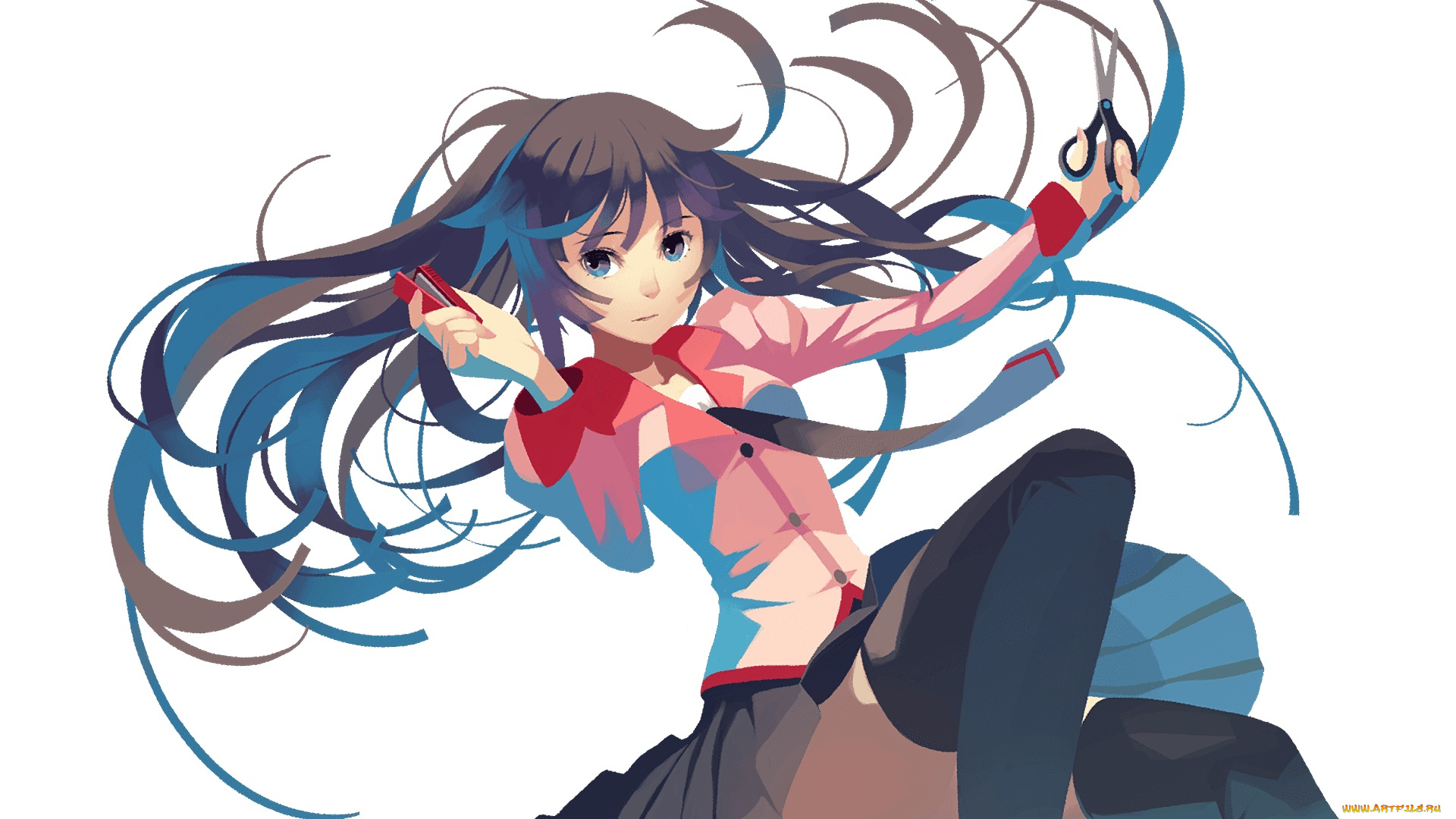 аниме, bakemonogatari, девушка, фон, взгляд