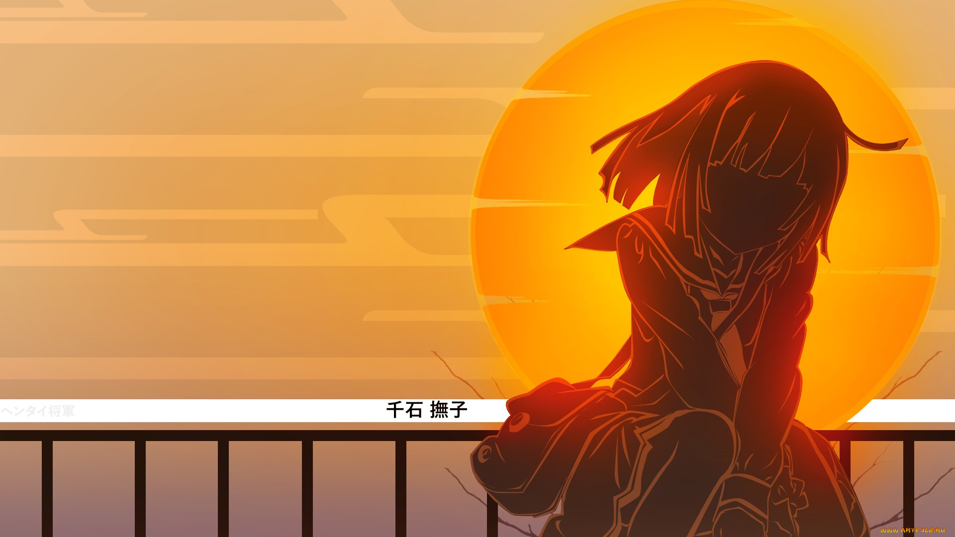 аниме, bakemonogatari, девушка, фон, взгляд