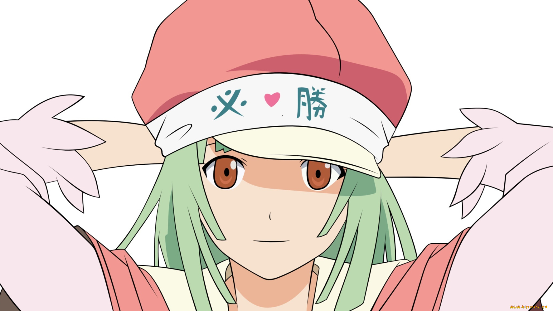 аниме, bakemonogatari, девушка, взгляд, фон