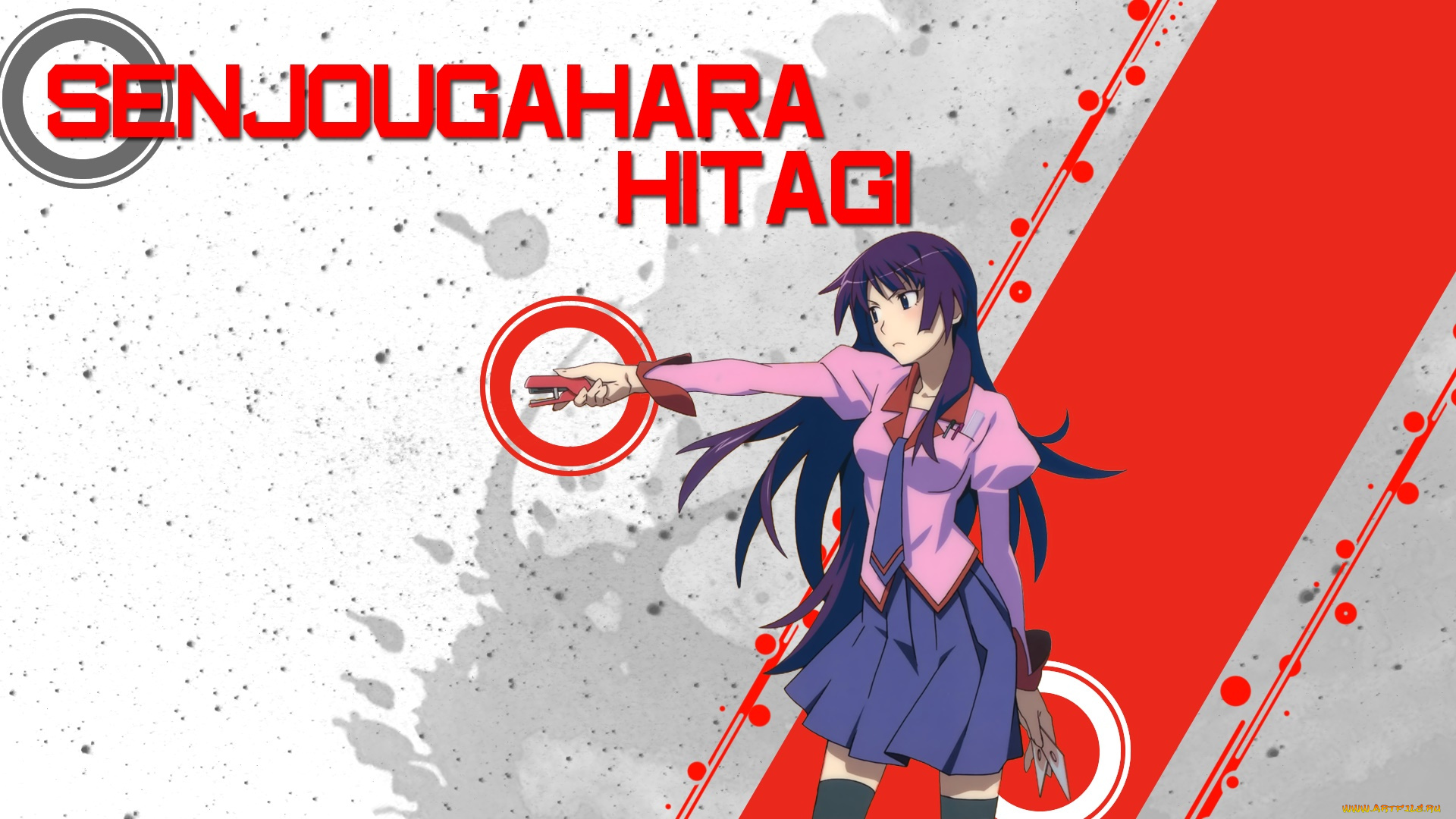 аниме, bakemonogatari, девушка, взгляд, фон