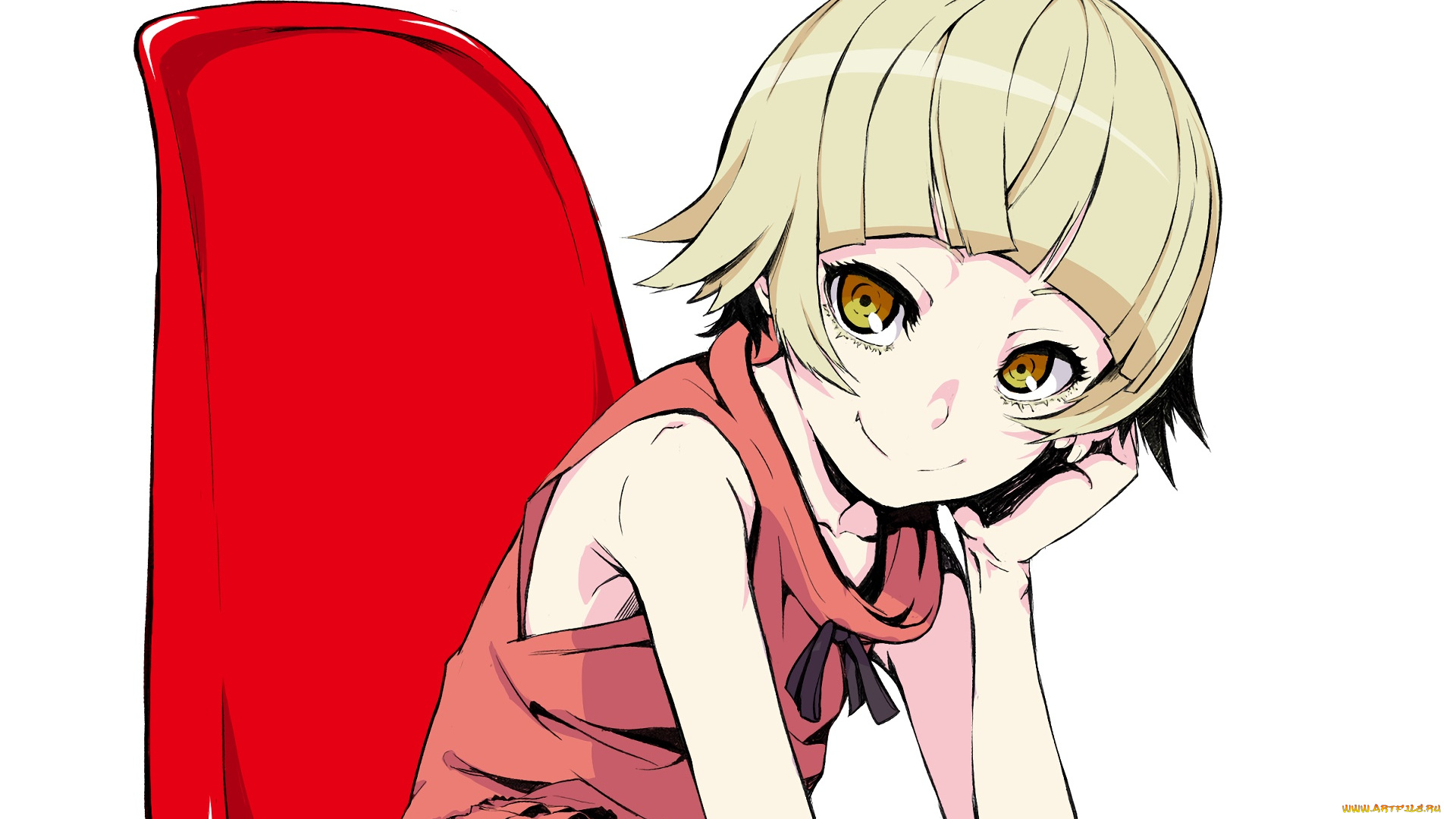 аниме, bakemonogatari, девушка, взгляд, фон