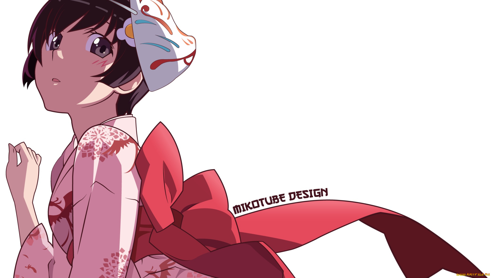 аниме, bakemonogatari, девушка, взгляд, фон