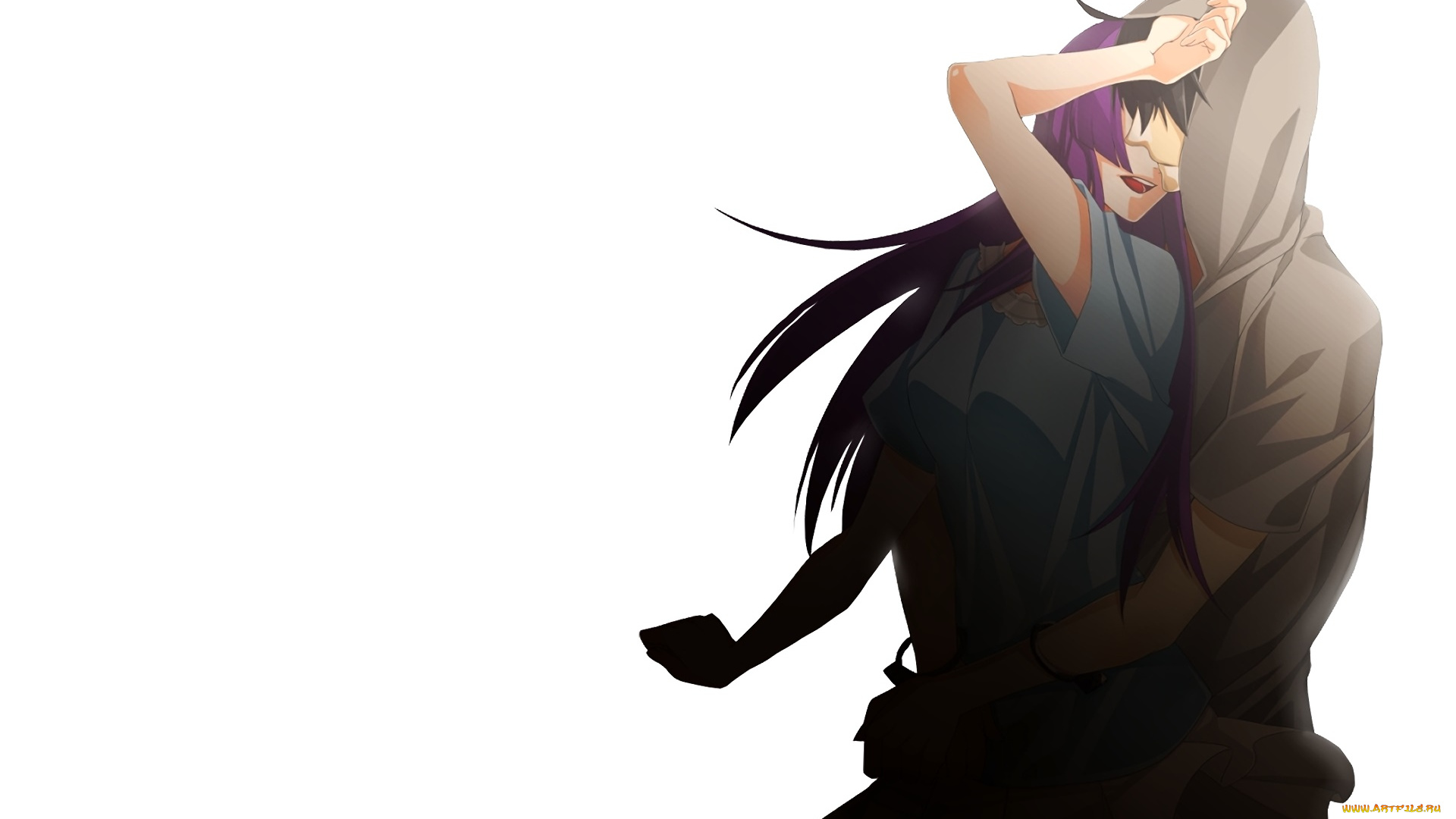 аниме, bakemonogatari, девушка, взгляд, фон