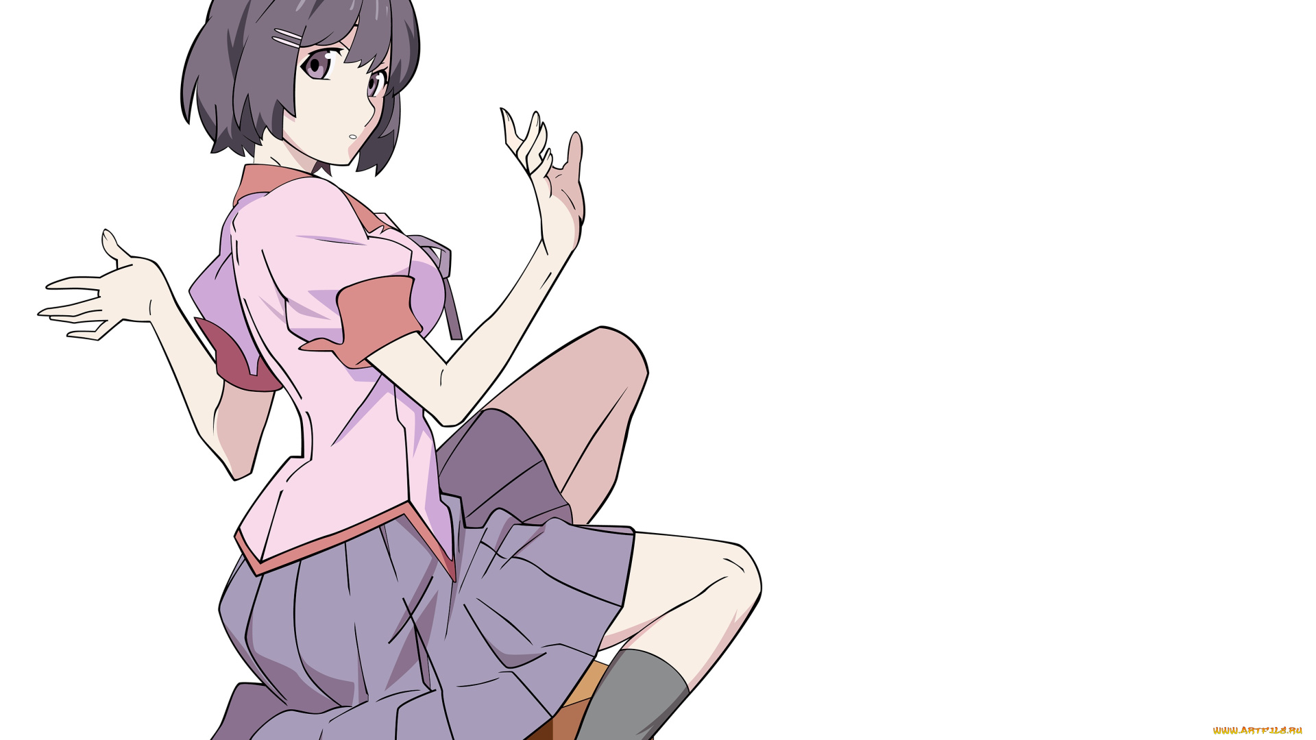 аниме, bakemonogatari, фон, взгляд, девушка