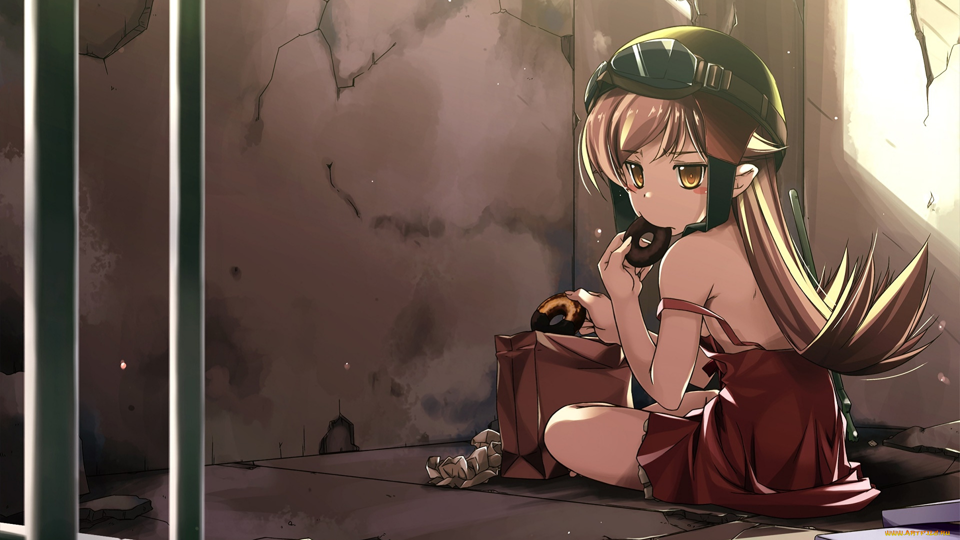 аниме, bakemonogatari, фон, взгляд, девушка