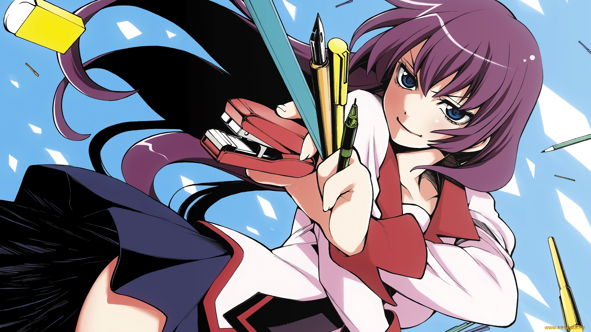 аниме, bakemonogatari, фон, взгляд, девушка