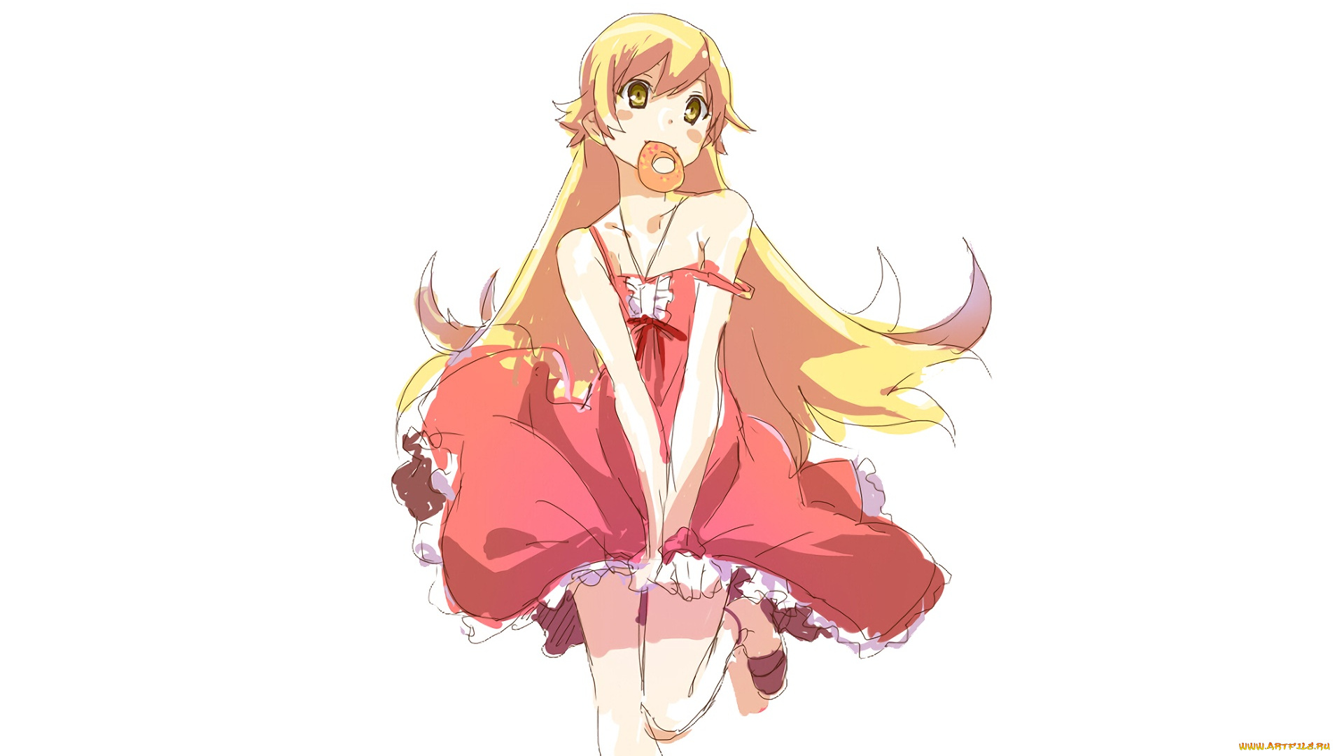 аниме, bakemonogatari, фон, взгляд, девушка