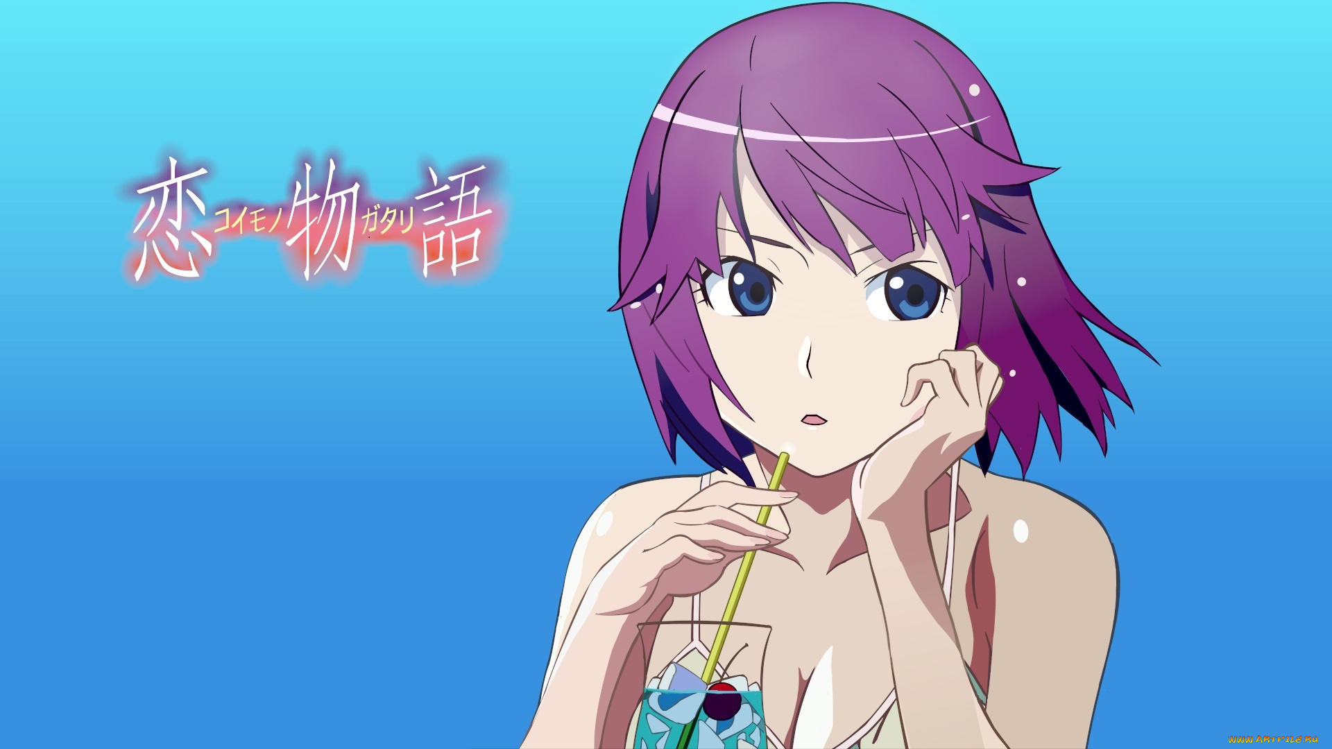 аниме, bakemonogatari, фон, взгляд, девушка