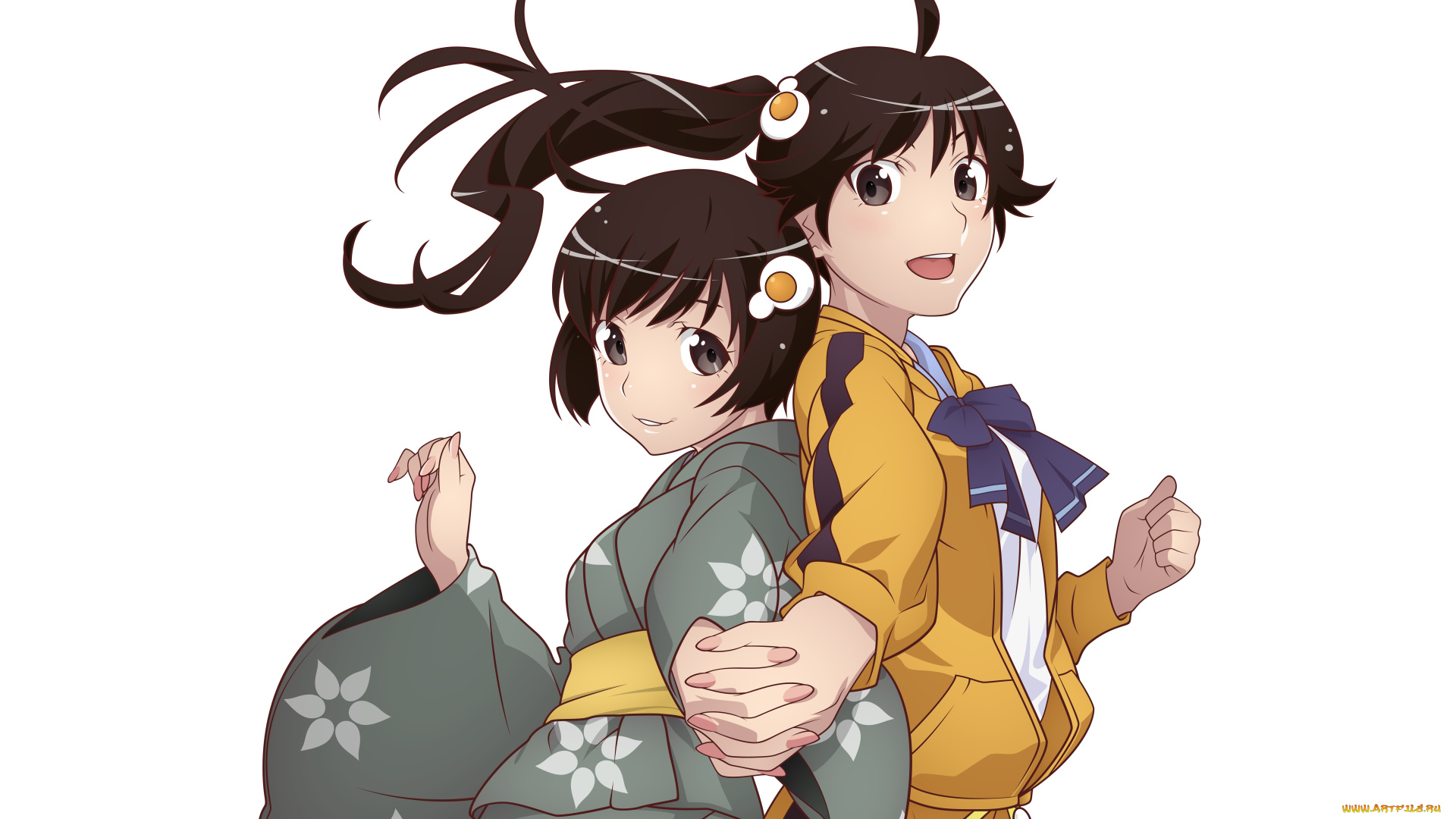 аниме, bakemonogatari, фон, взгляд, девушка