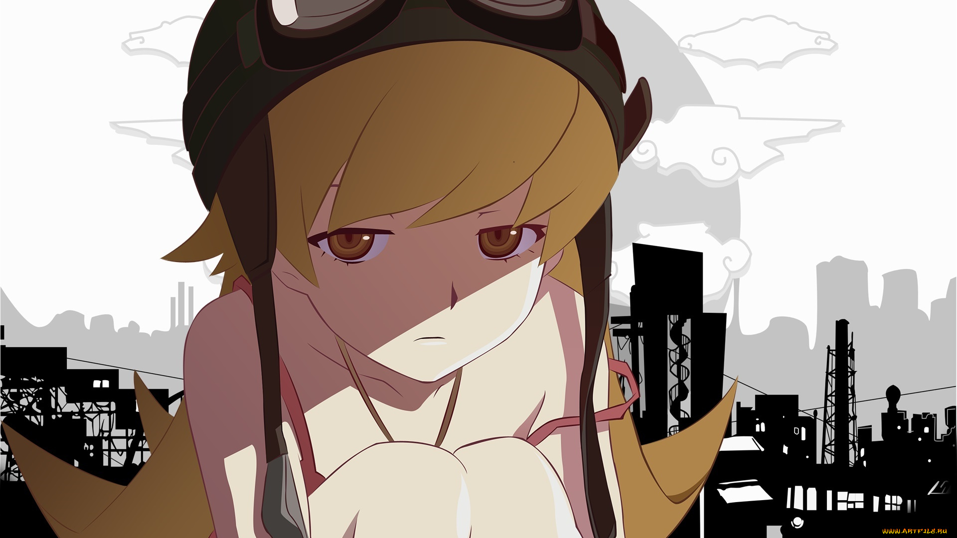 аниме, bakemonogatari, фон, взгляд, девушка