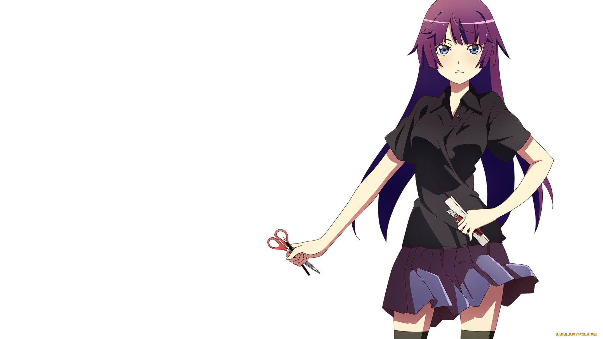 аниме, bakemonogatari, фон, взгляд, девушка