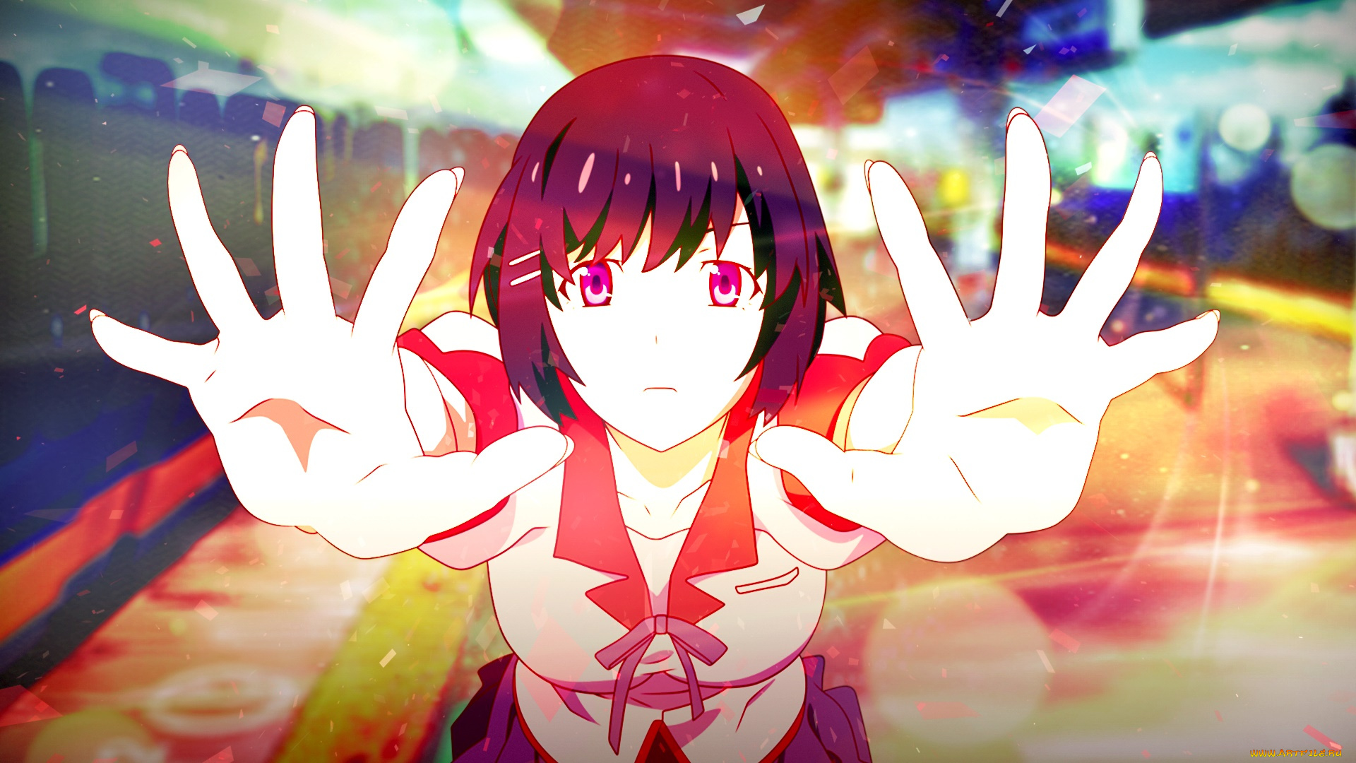 аниме, bakemonogatari, взгляд, девушка, фон