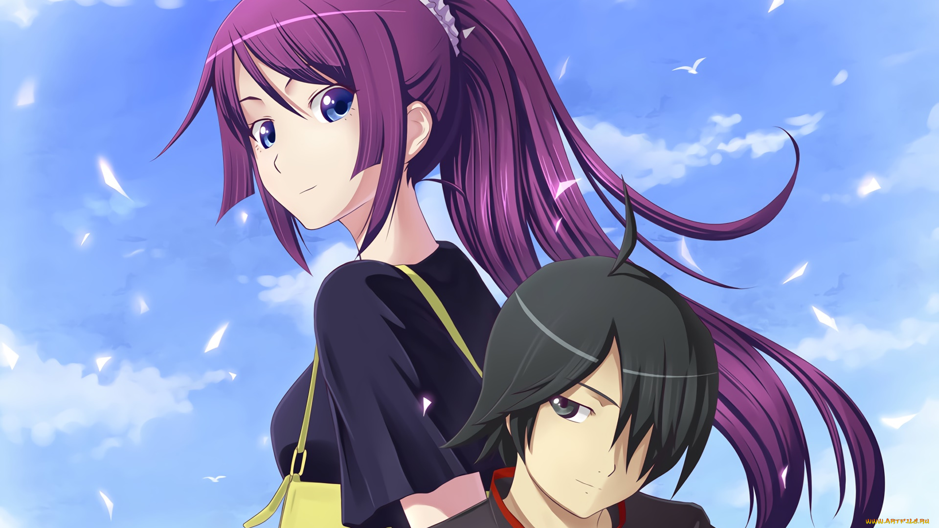 аниме, bakemonogatari, взгляд, фон, девушка