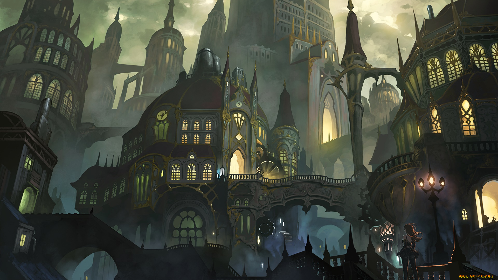 аниме, город, , улицы, , здания, фон, взгляд, девушка