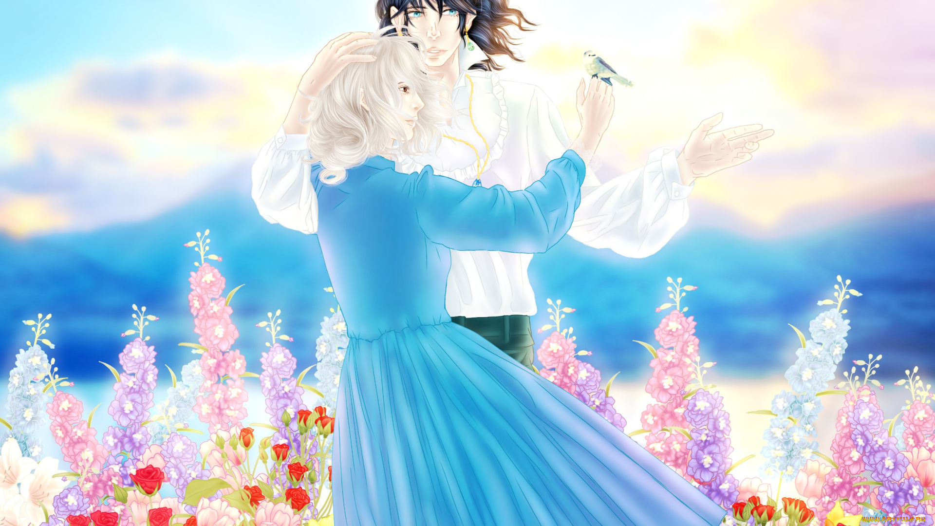 аниме, howl`s, moving, castle, двое