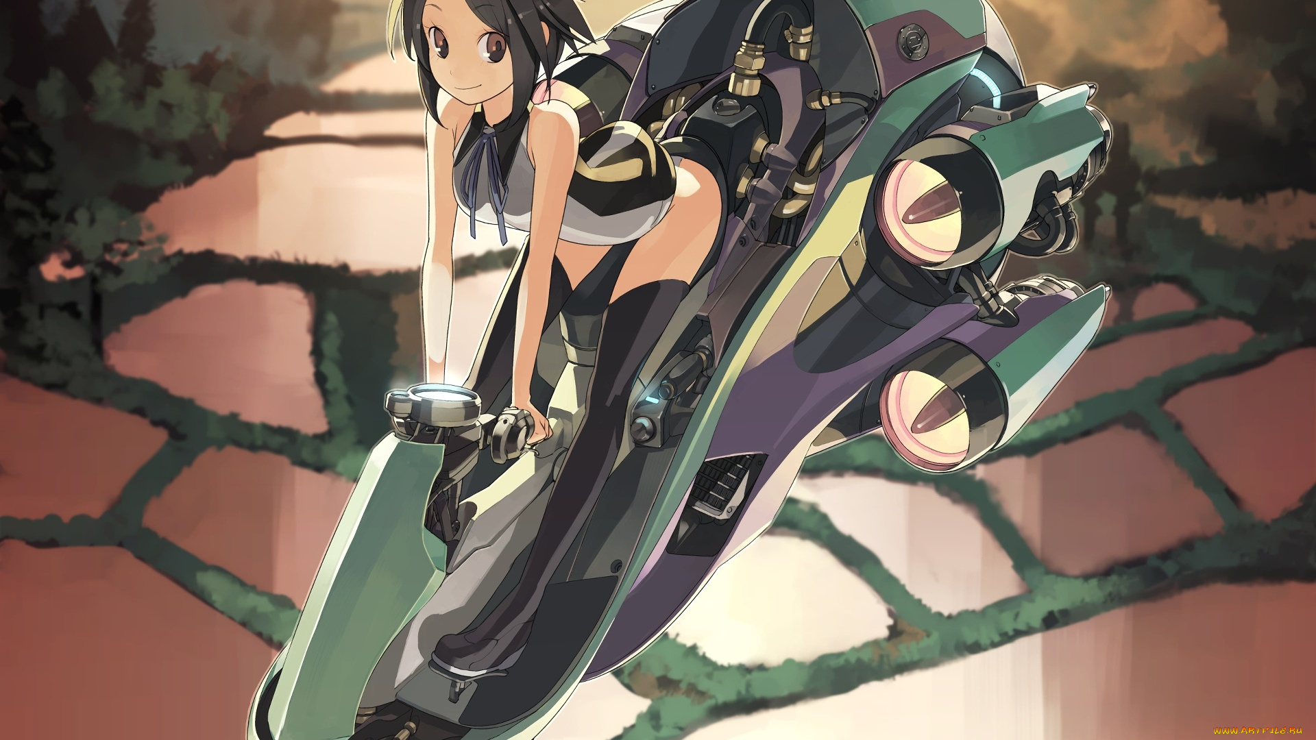 аниме, оружие, , техника, , технологии, взгляд, фон, девушка