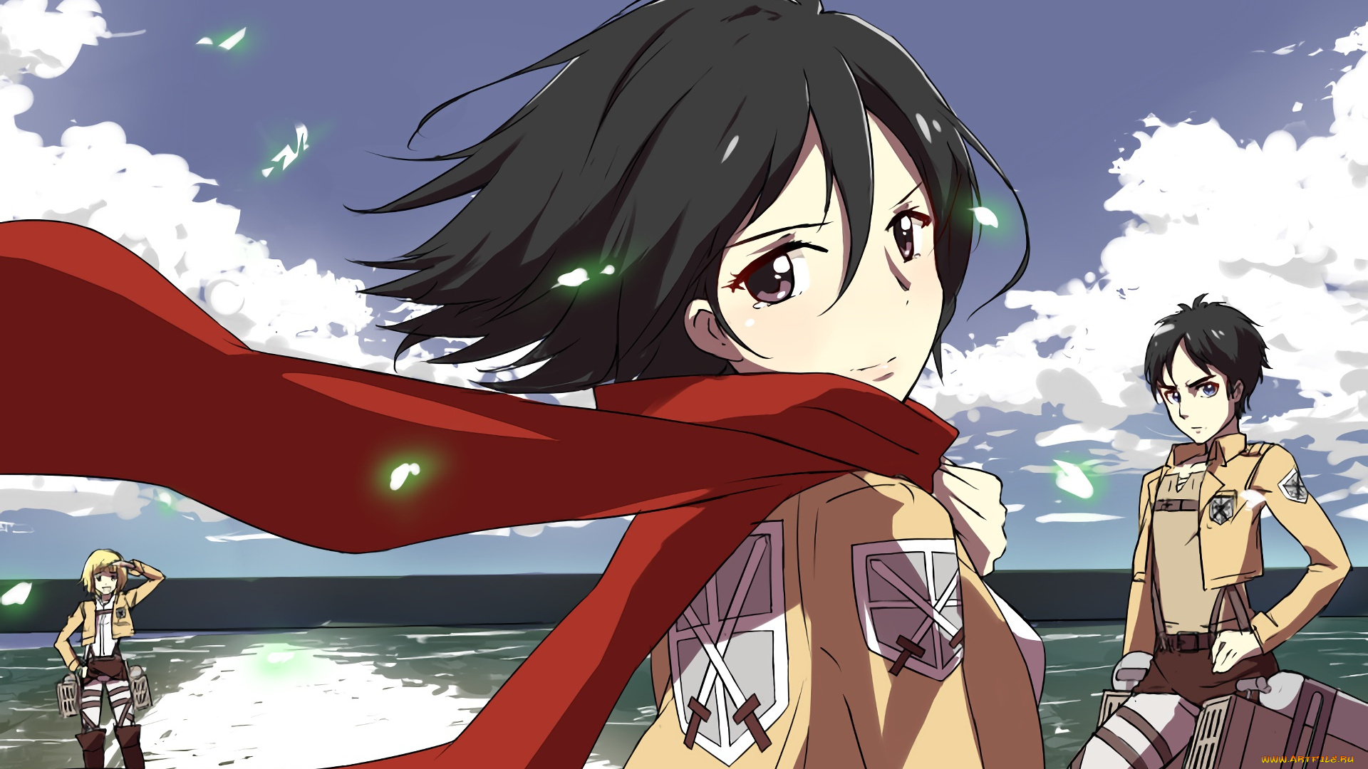 аниме, shingeki, no, kyojin, фон, взгляд, девушка