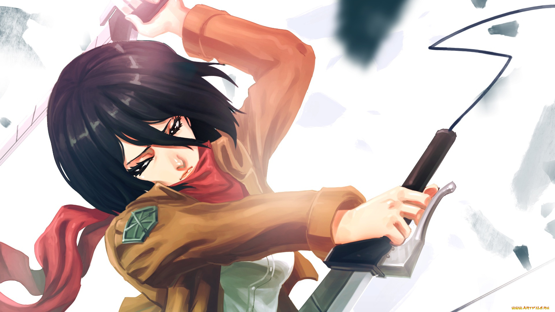 аниме, shingeki, no, kyojin, фон, взгляд, девушка