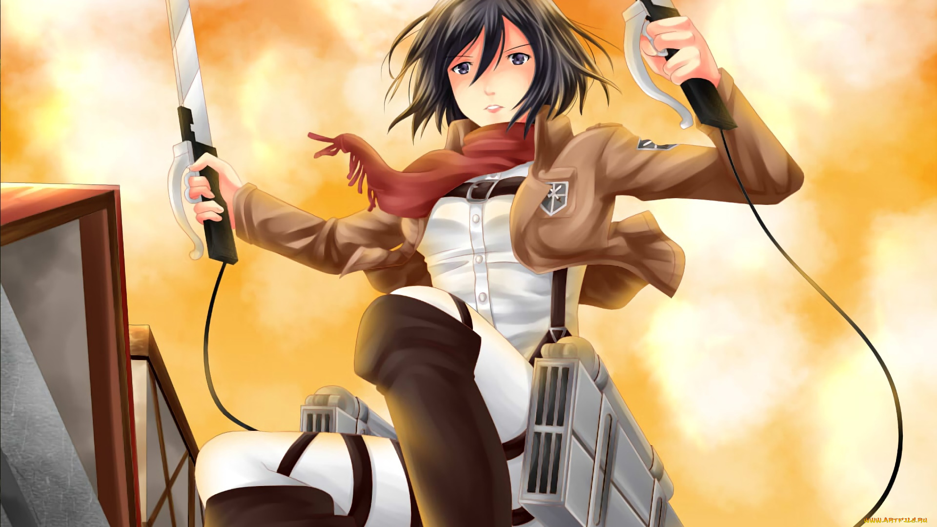 аниме, shingeki, no, kyojin, фон, взгляд, девушка