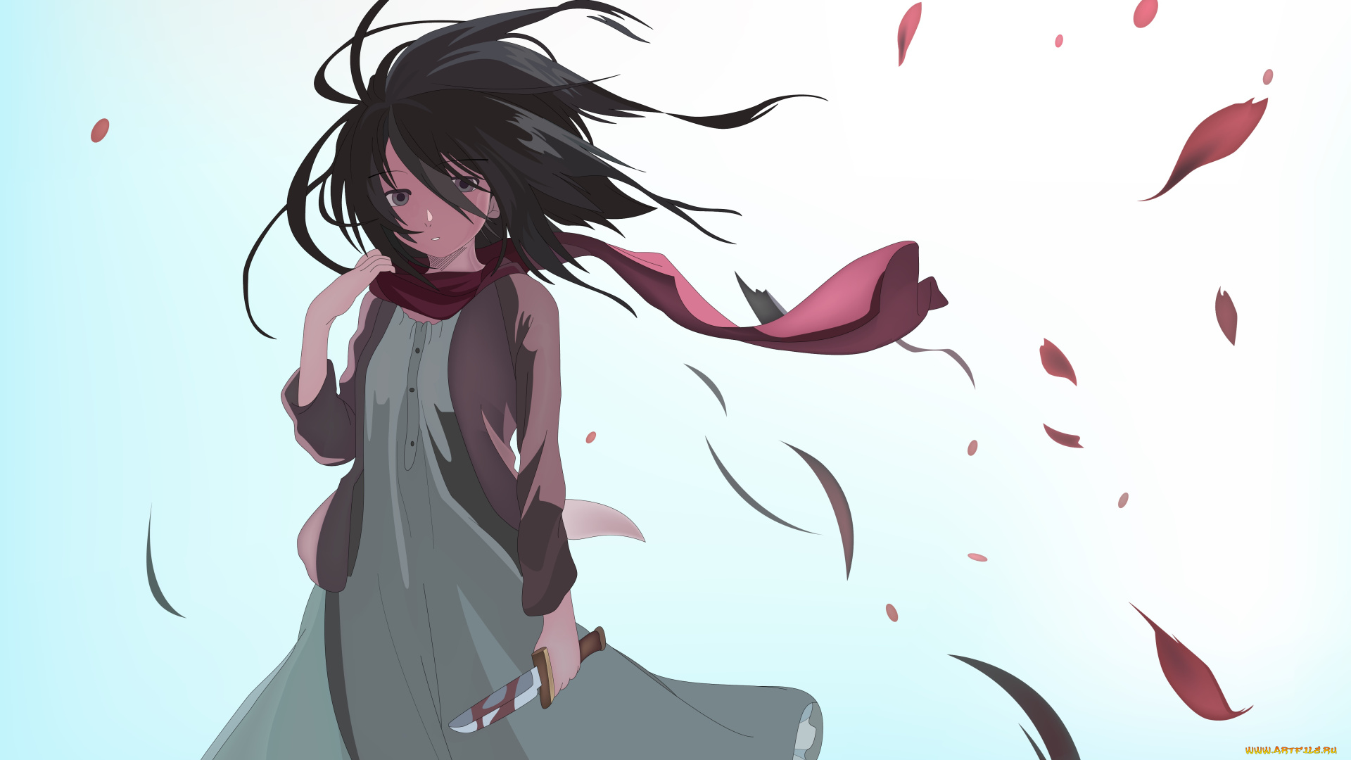 аниме, shingeki, no, kyojin, фон, взгляд, девушка