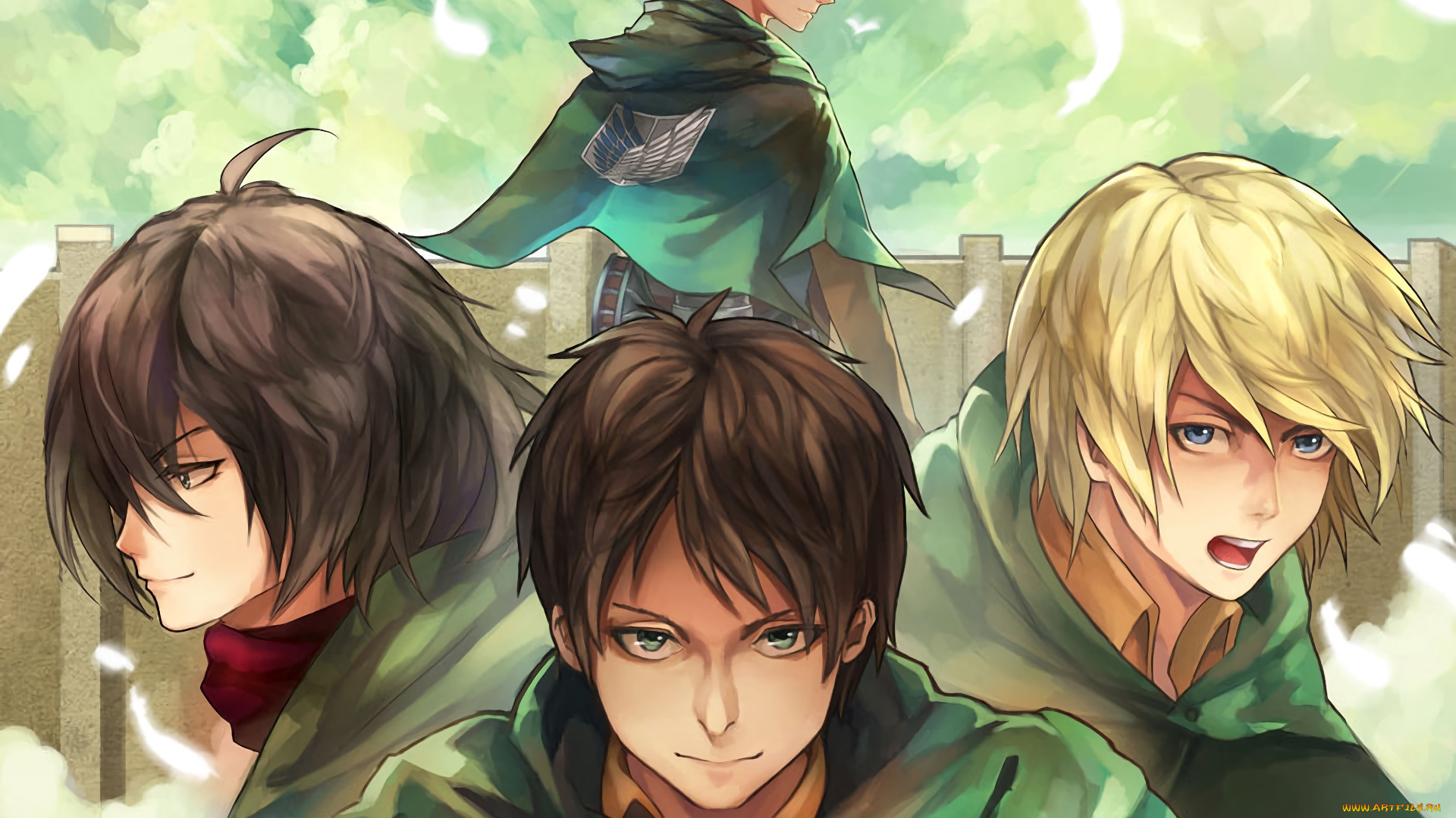 аниме, shingeki, no, kyojin, фон, взгляд, парень