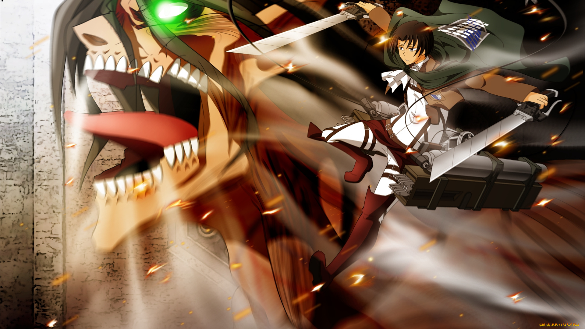 аниме, shingeki, no, kyojin, фон, взгляд, парень