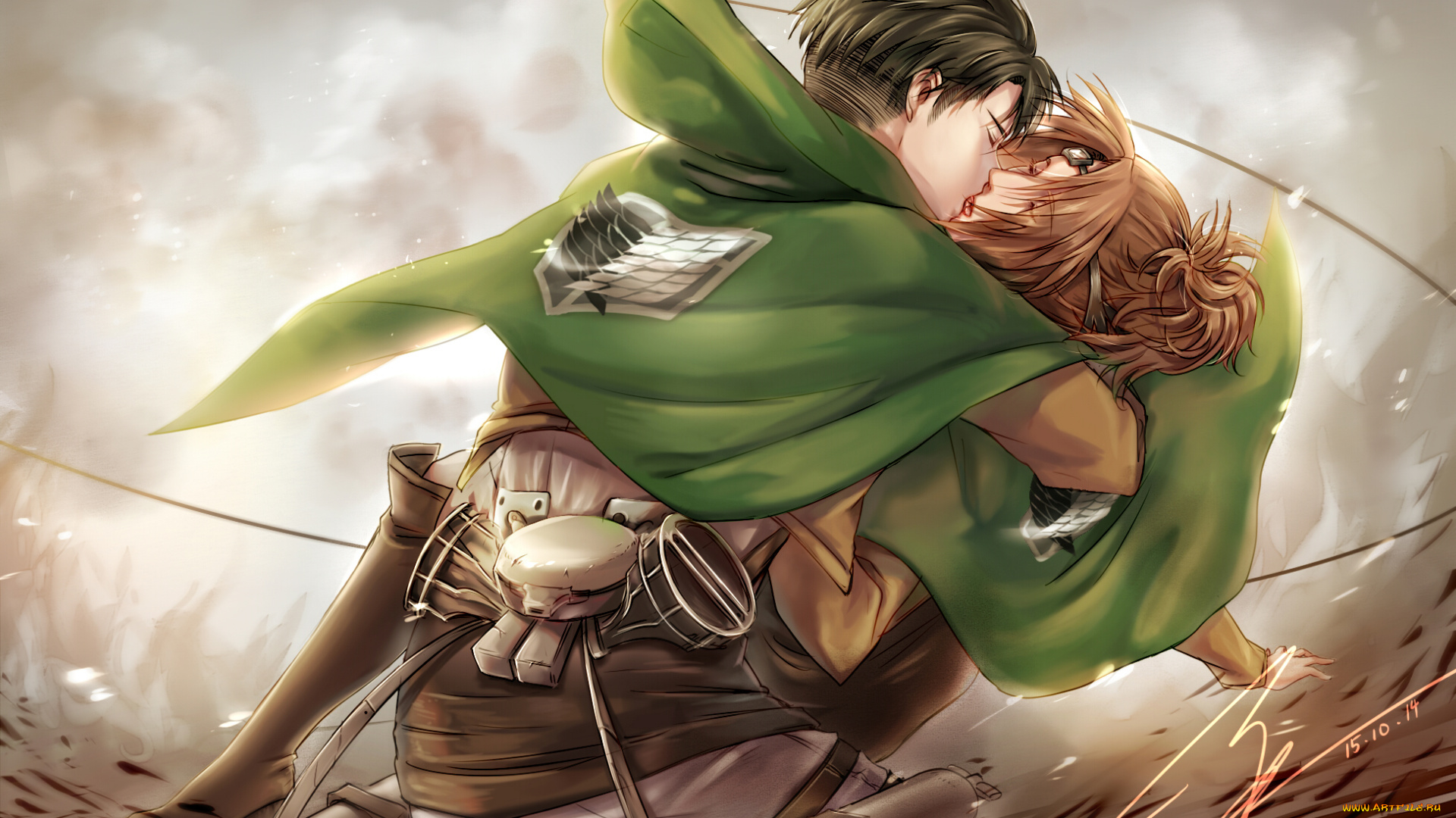 аниме, shingeki, no, kyojin, фон, взгляд, парень