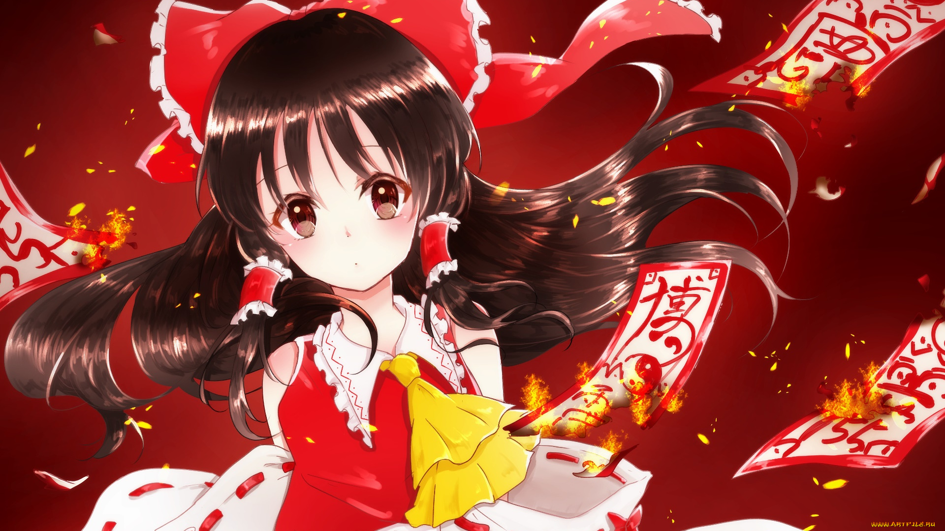 аниме, touhou, фон, взгляд, девушка