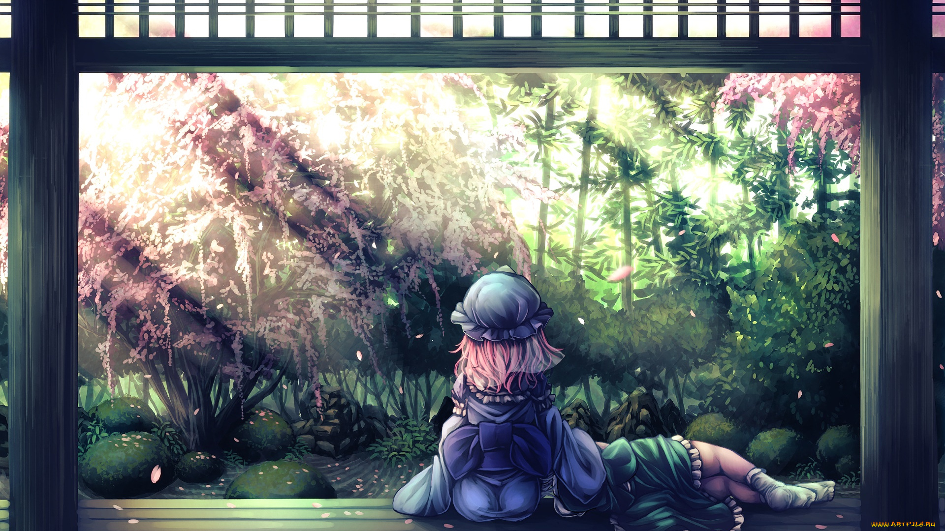 аниме, touhou, взгляд, девушка, фон