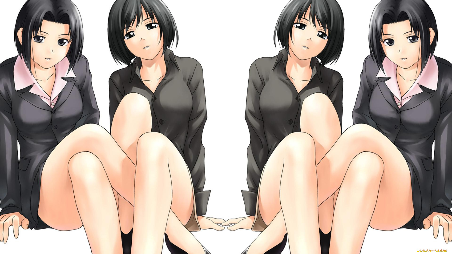 аниме, unknown, , другое, девушки, брюнетки, рубашка, жакет