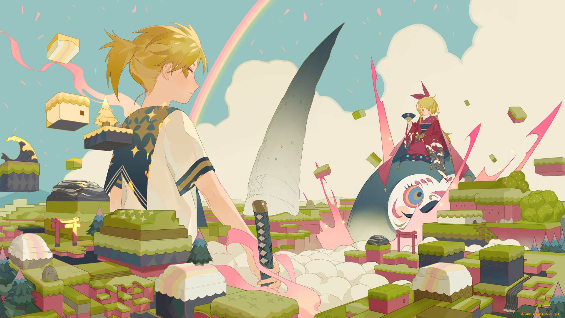 аниме, vocaloid, девушка, взгляд, фон