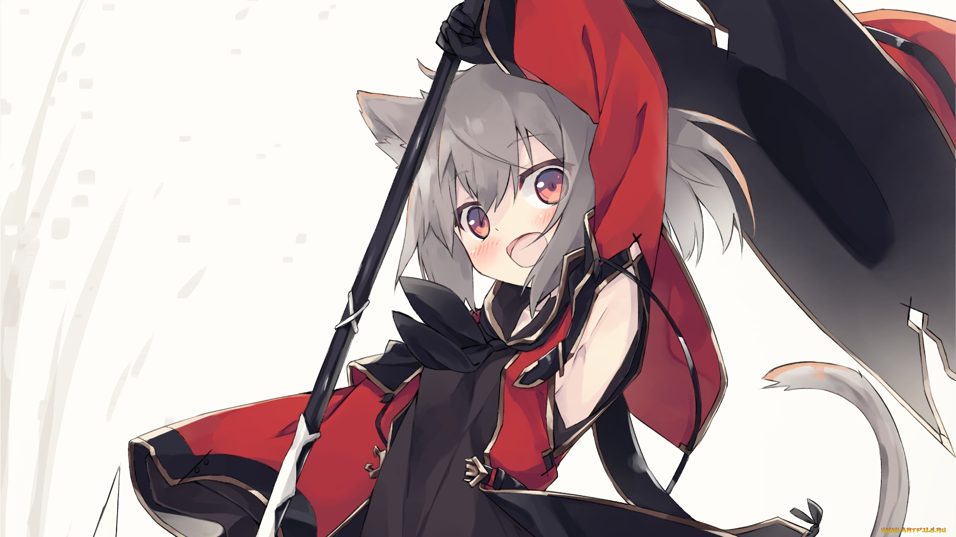 аниме, животные, , существа, девушка, взгляд, фон