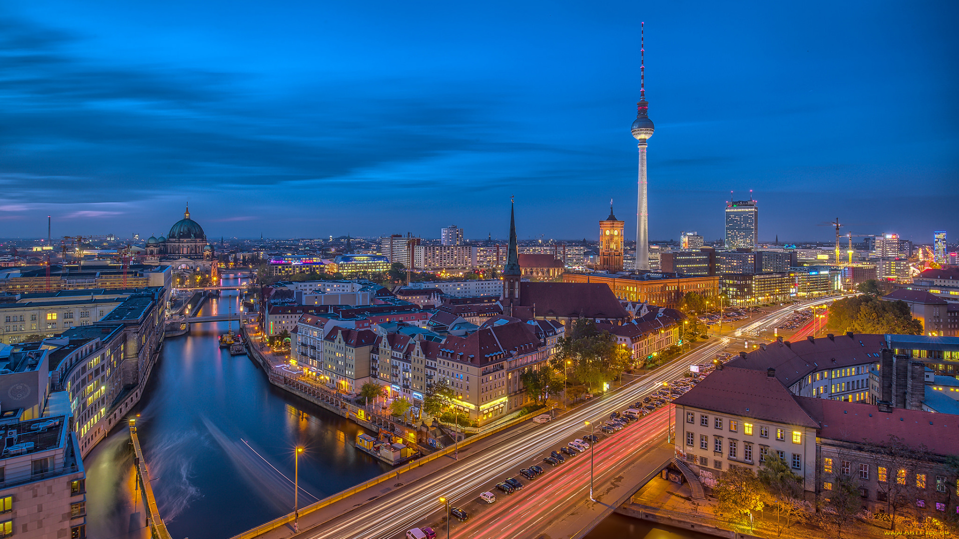 berlin, города, берлин, , германия, огни, ночь