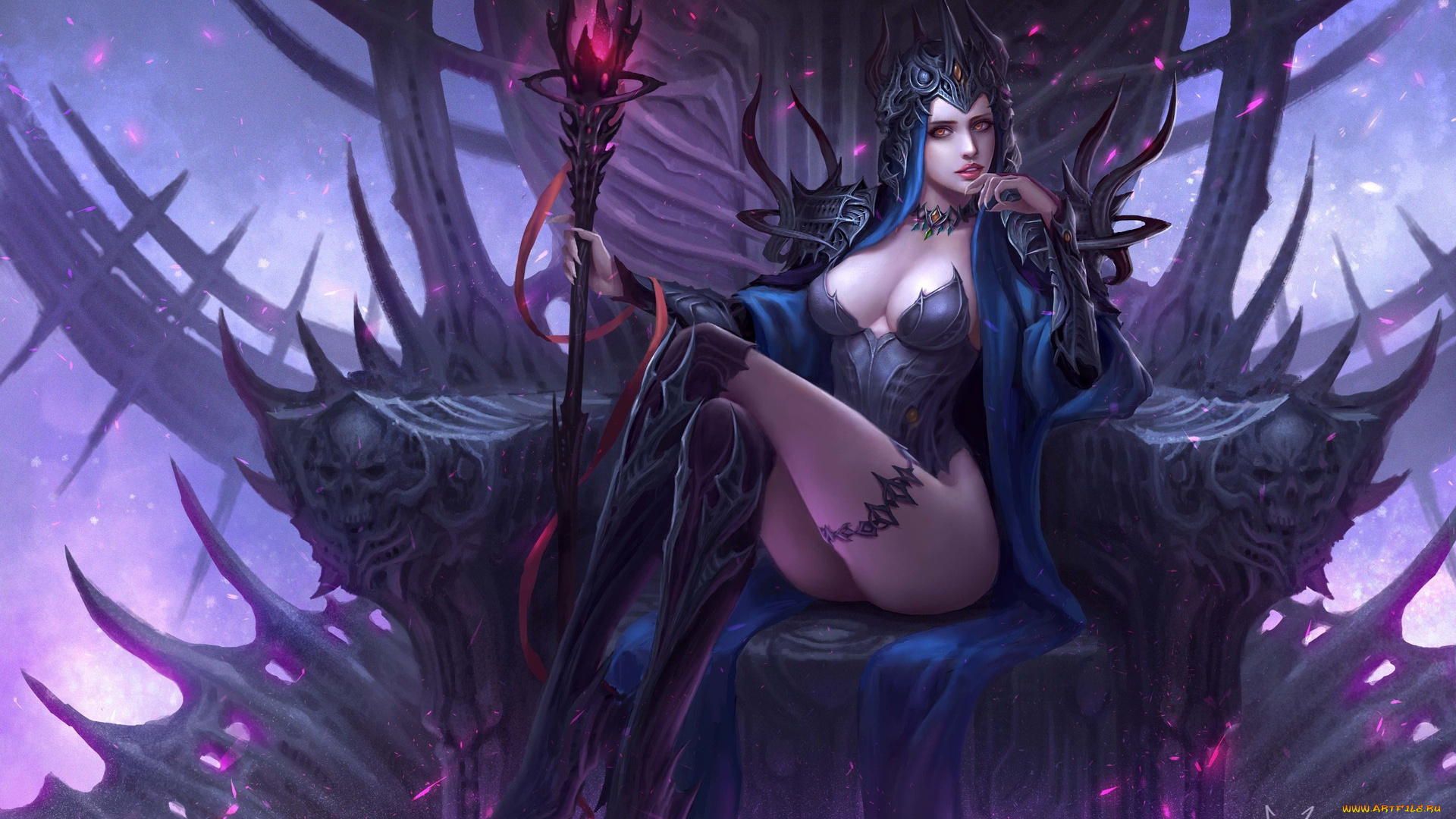 фэнтези, девушки, девушка, фентези, магия, арт, жезл, трон, lilith, tianzhu, chen