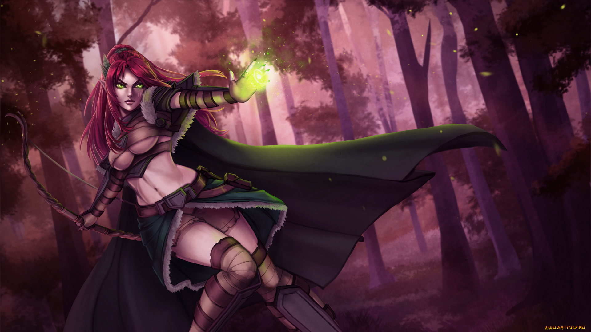 фэнтези, эльфы, лук, девушка, фон, эльф