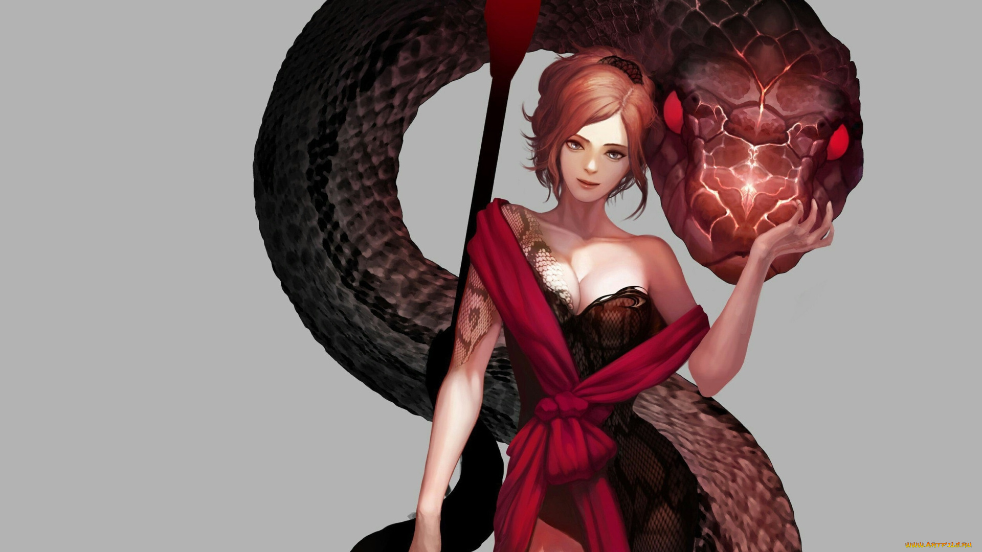 фэнтези, красавицы, и, чудовища, девушка, фентези, змея, арт, анаконда