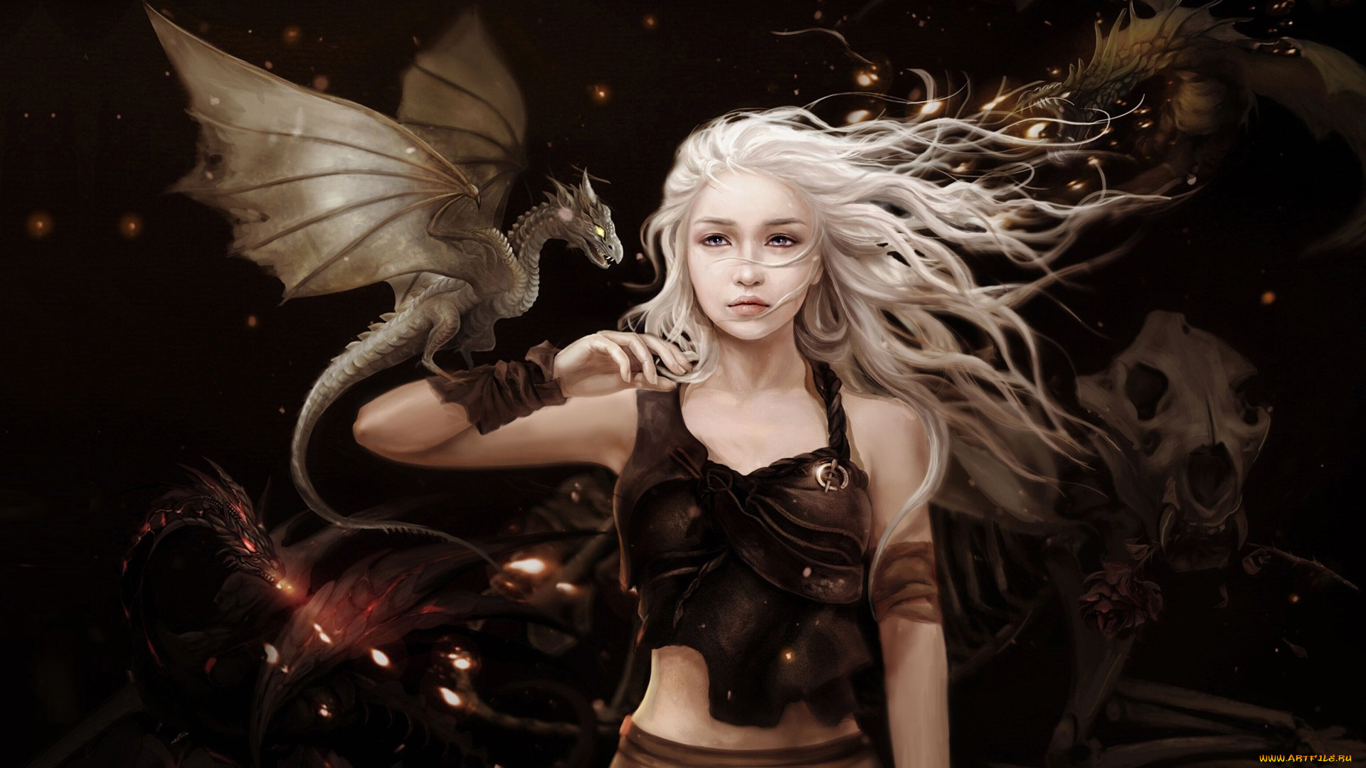 фэнтези, красавицы, и, чудовища, девушка, фентези, дракон, роза, арт, дракончик, песнь, льда, и, огня, игра, престолов, daenerys, targaryen, дейенерис, таргариен