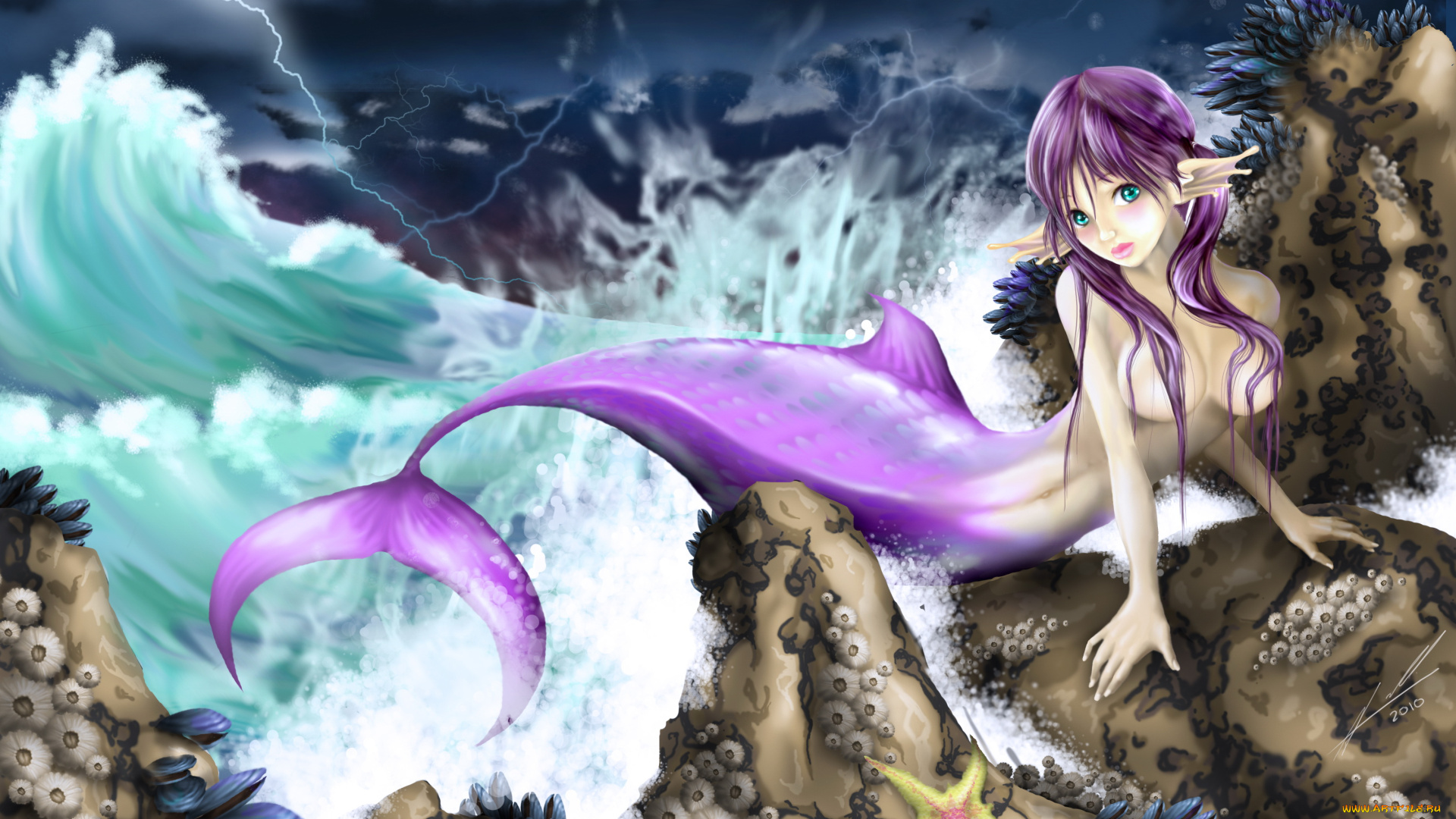 фэнтези, русалки, взгляд, девушка, фон, хвост