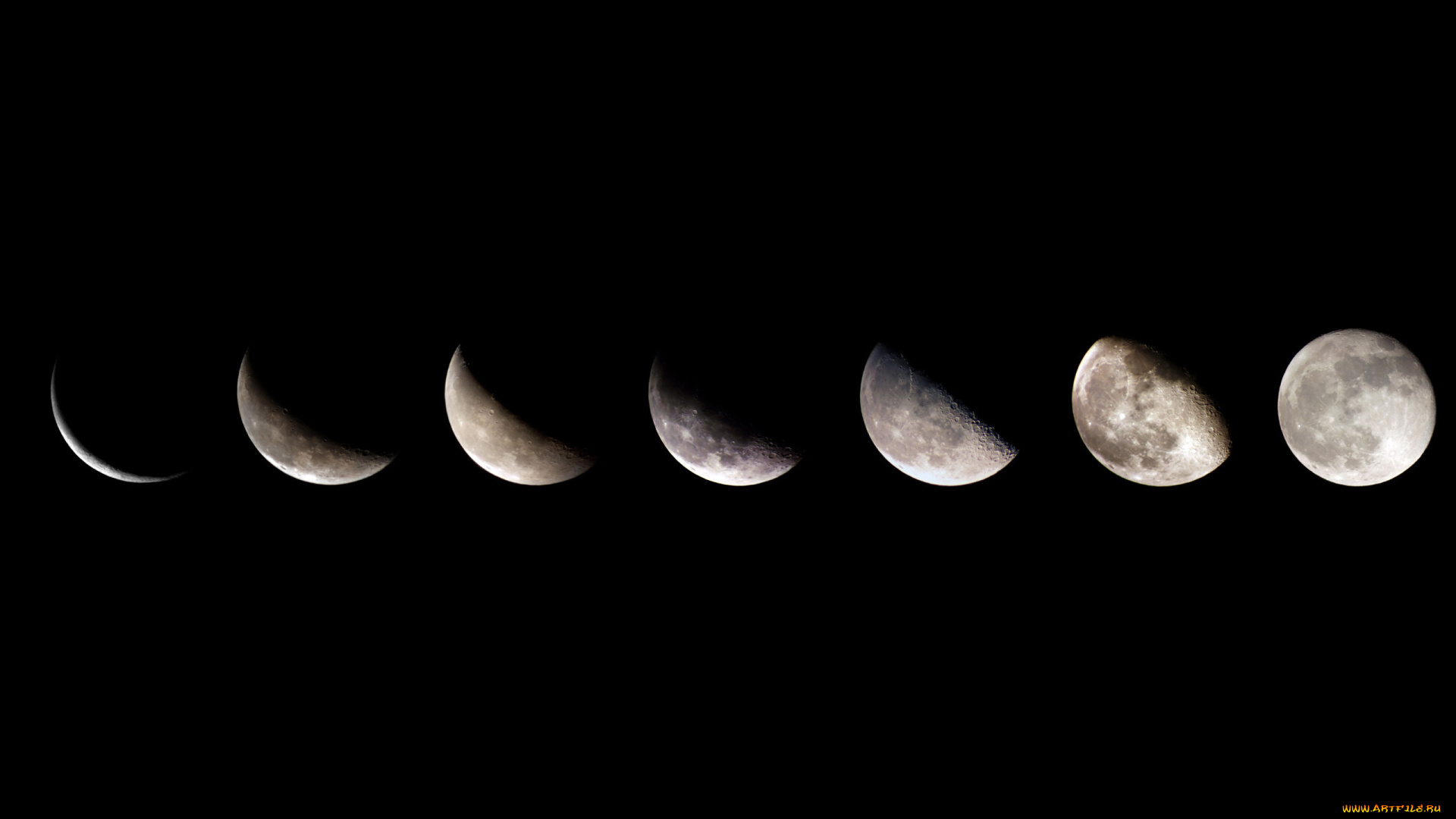 космос, луна, ночь, небо